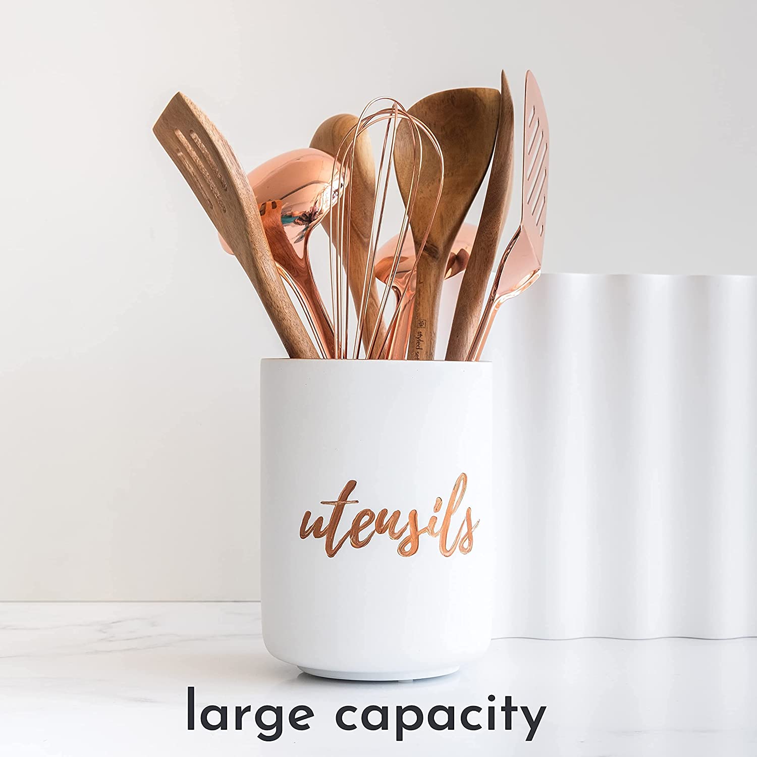 White and Copper Cement Canister
