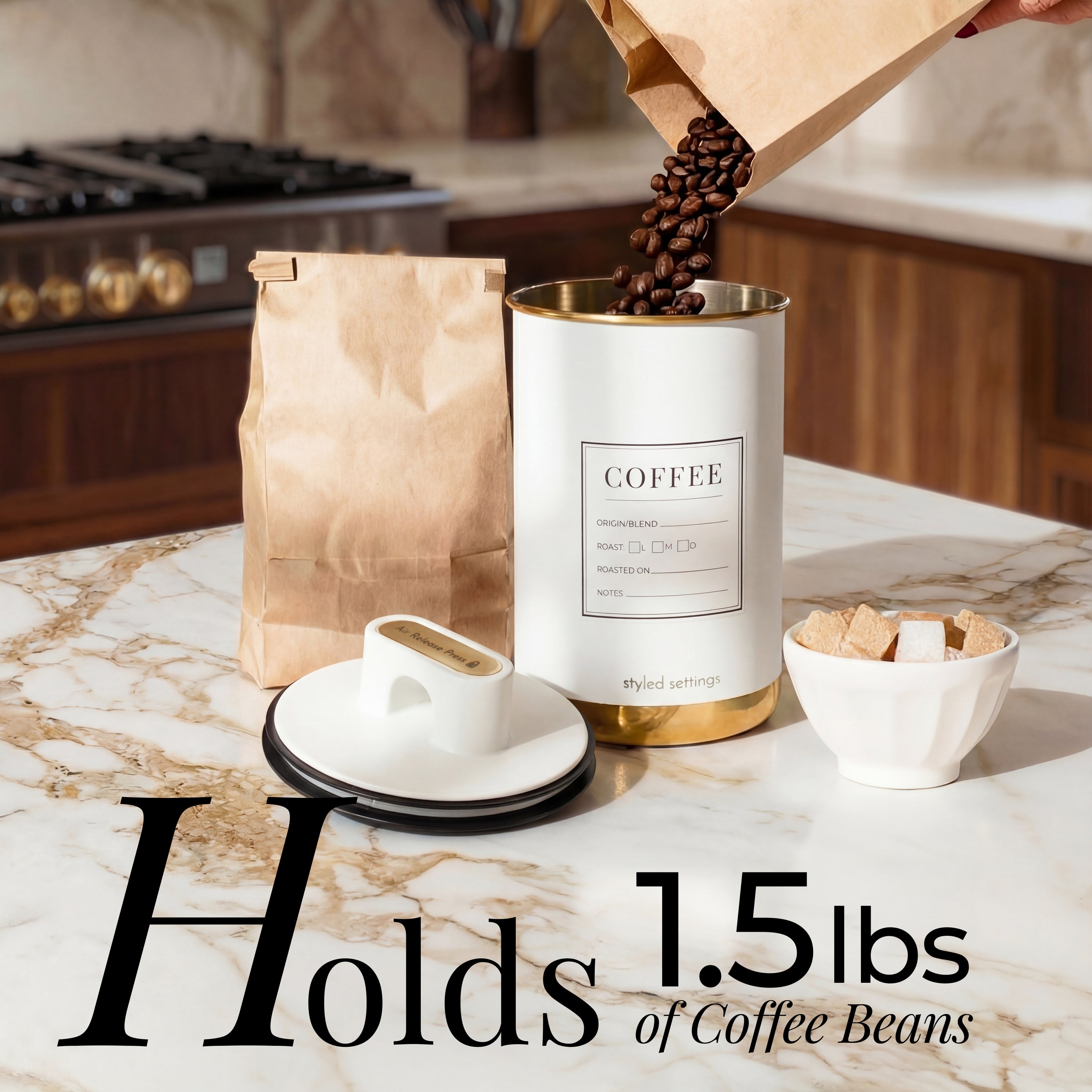 White and Gold Coffee Canister
