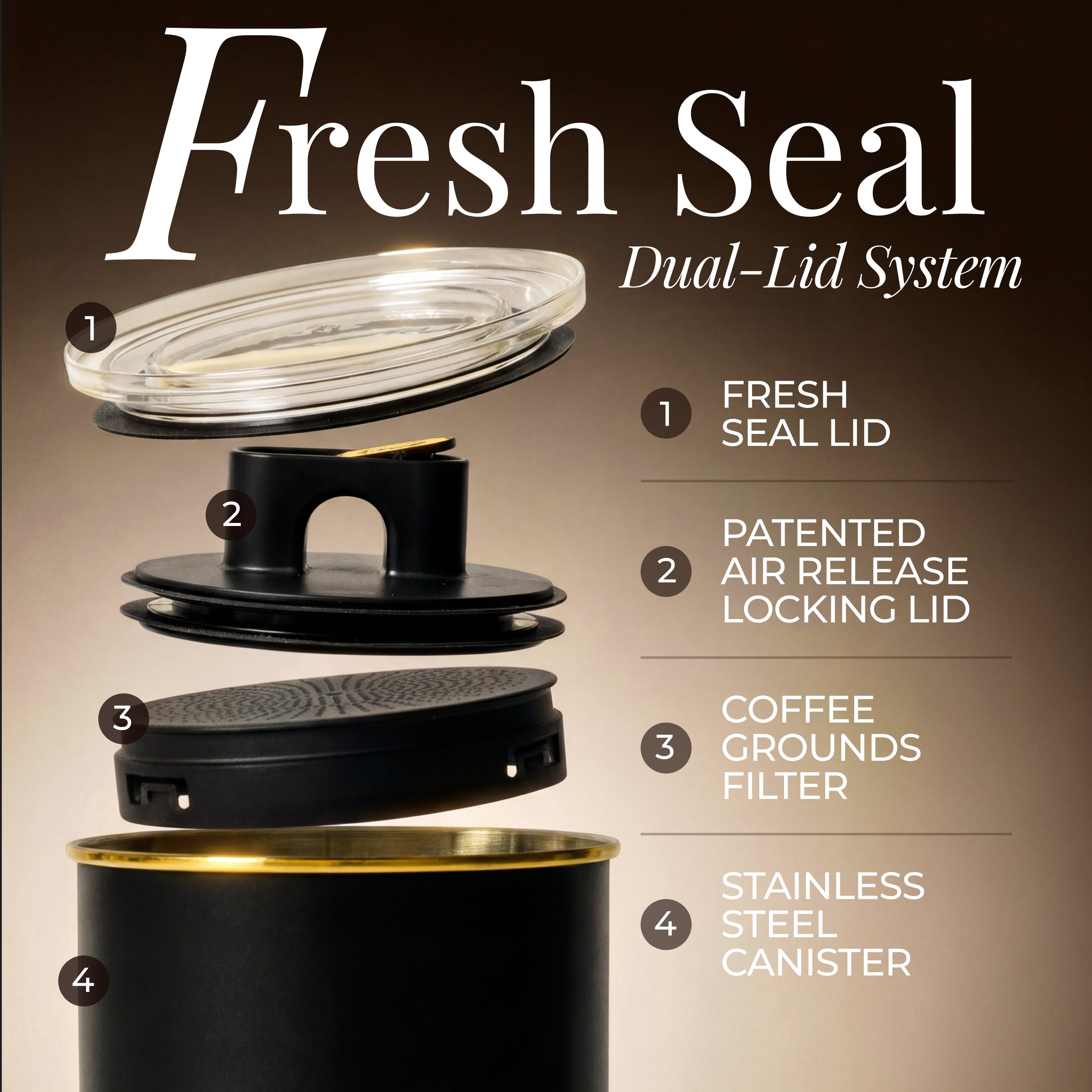 Black and Gold Coffee Canisters (Set of 2)