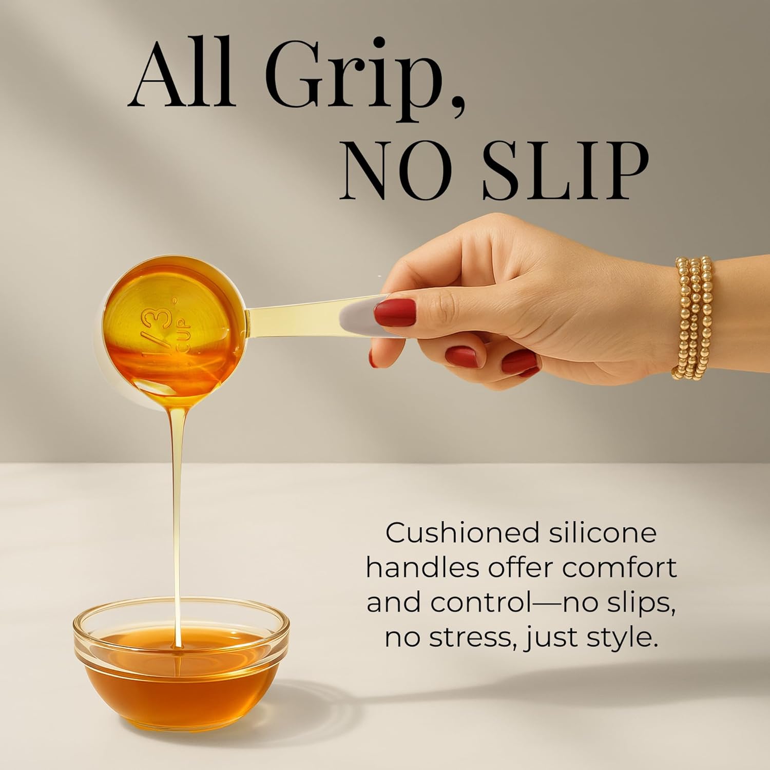 Beige and Light Gold Measuring Cups and Spoons Set