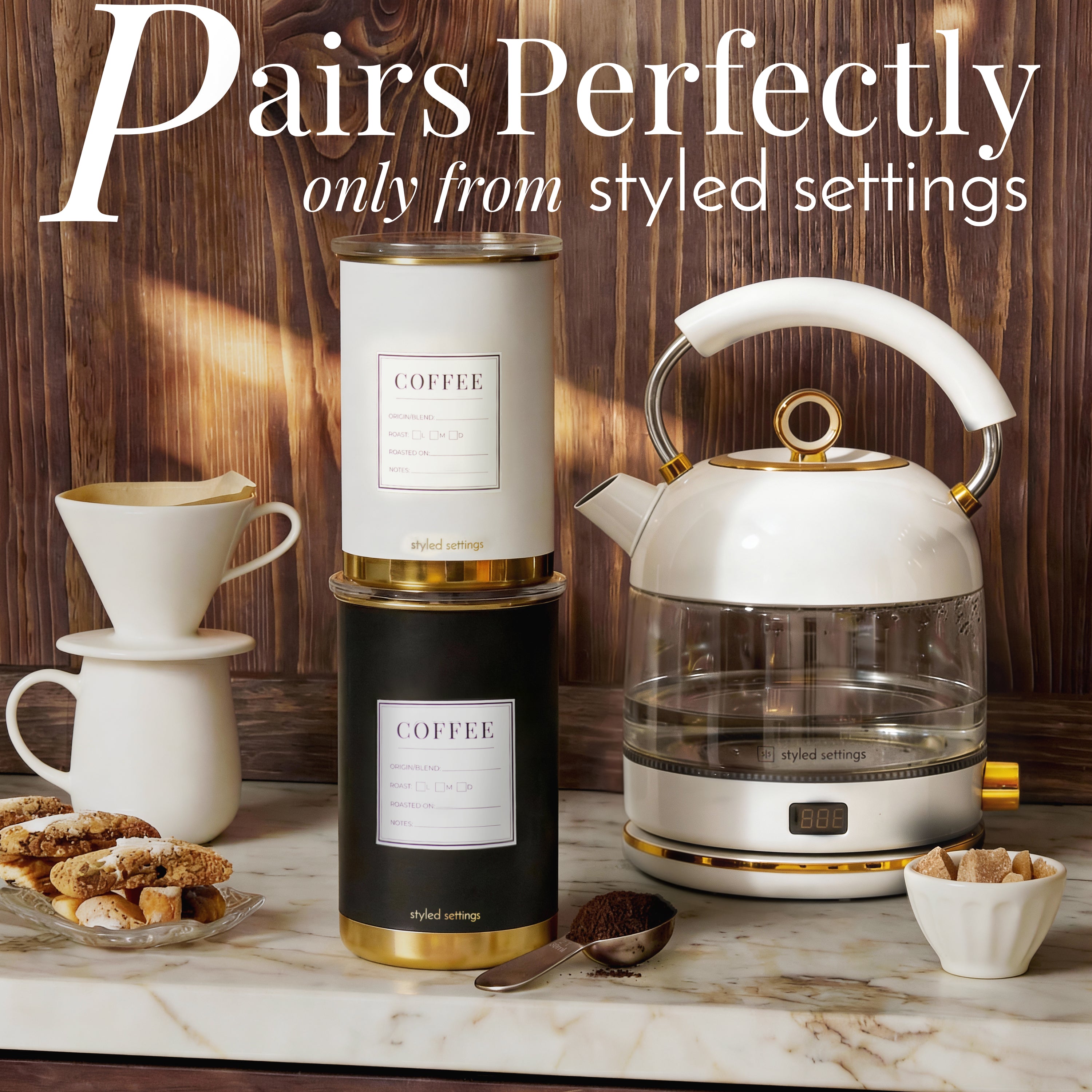 White and Gold Coffee Canister