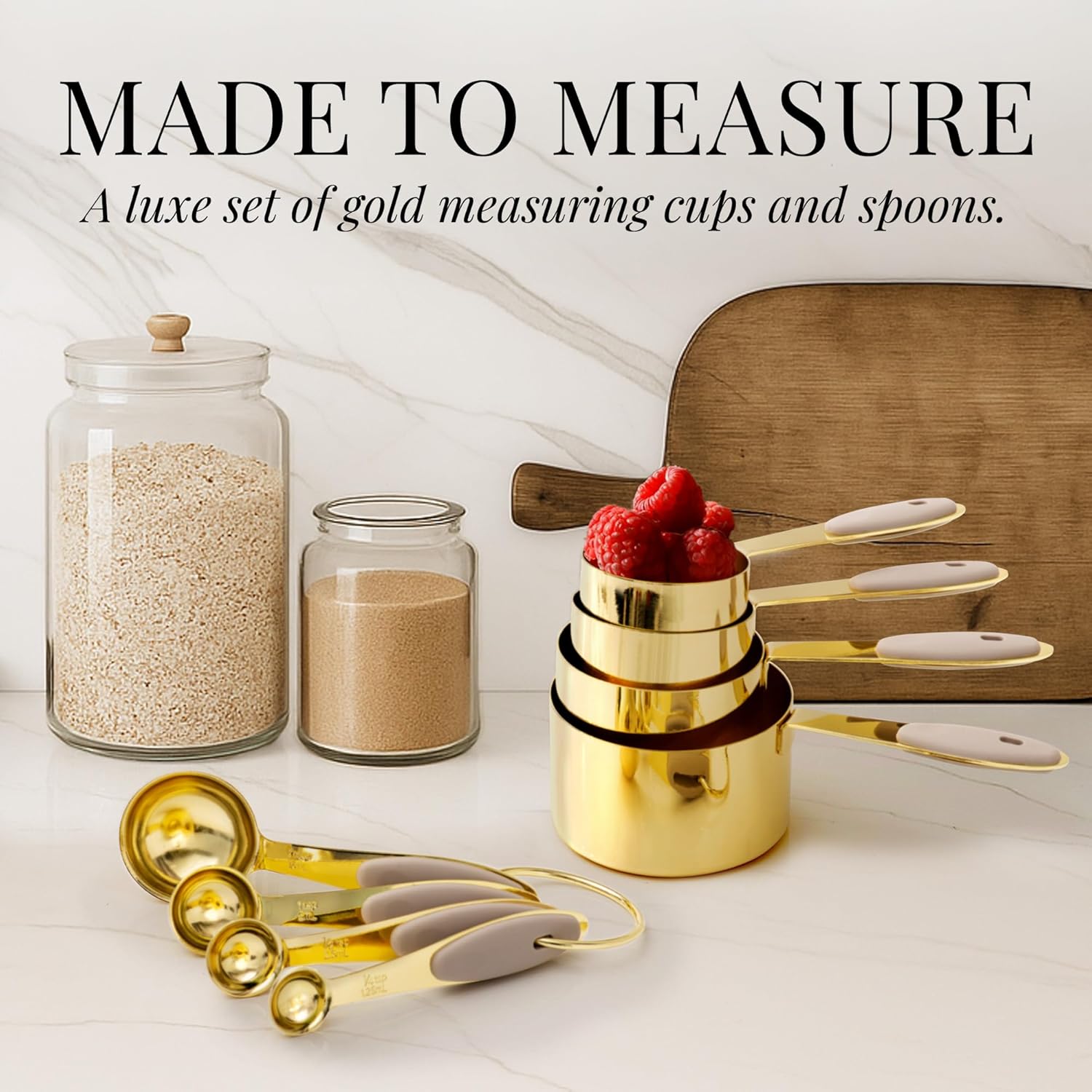 Beige and Gold Measuring Cups and Spoons Set