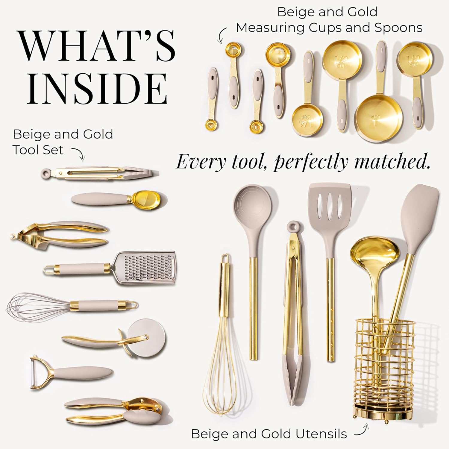 Beige and Gold Complete Kitchen Utensils Set