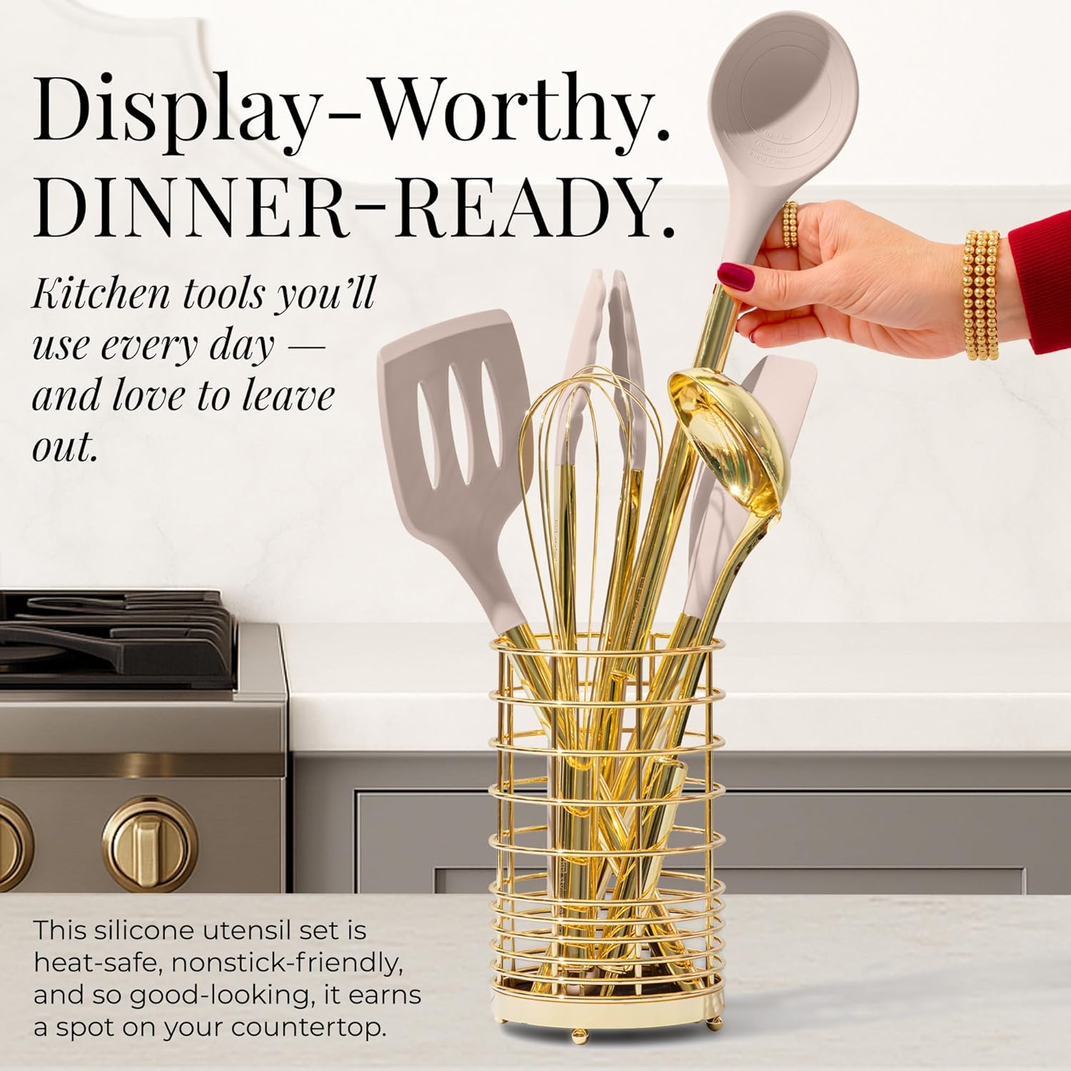 Beige and Gold Complete Kitchen Utensils Set