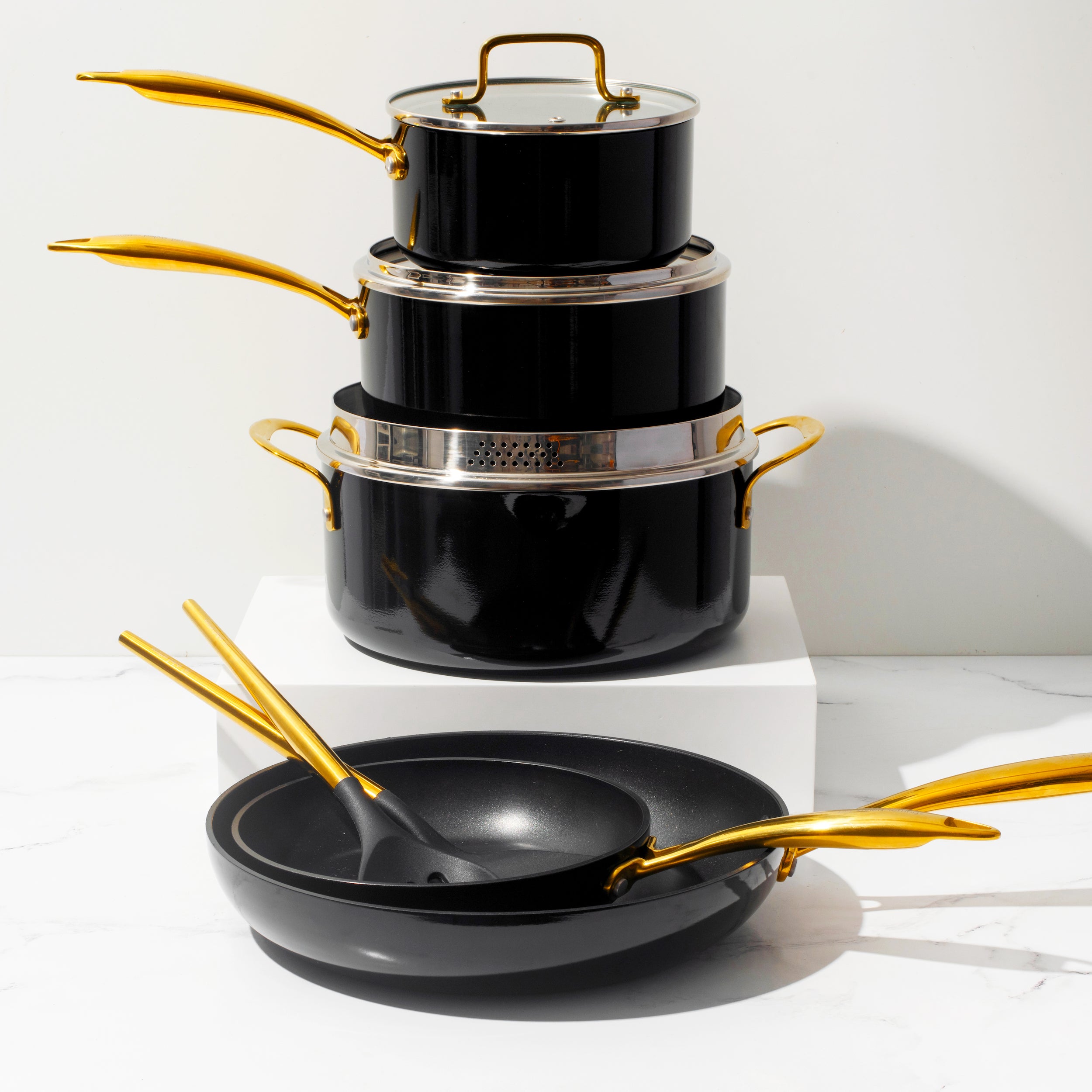 Styled Settings Black & Gold Silicone Kitchen Utensils Set with Holder