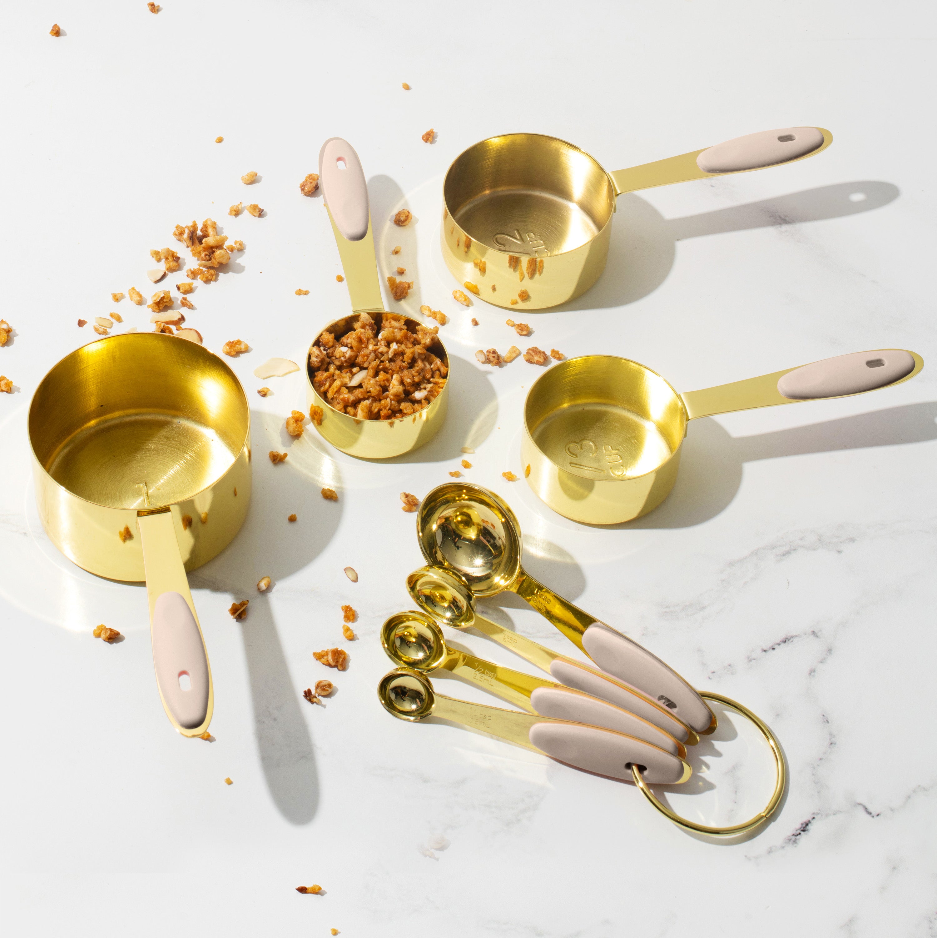 Beige and Gold Measuring Cups and Spoons Set