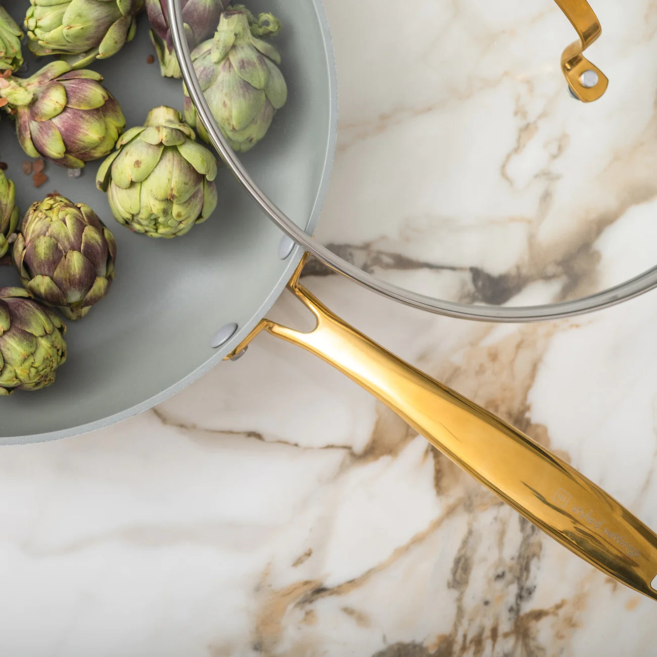 Navy and Gold Nonstick Pots and Pans Set - Styled Settings