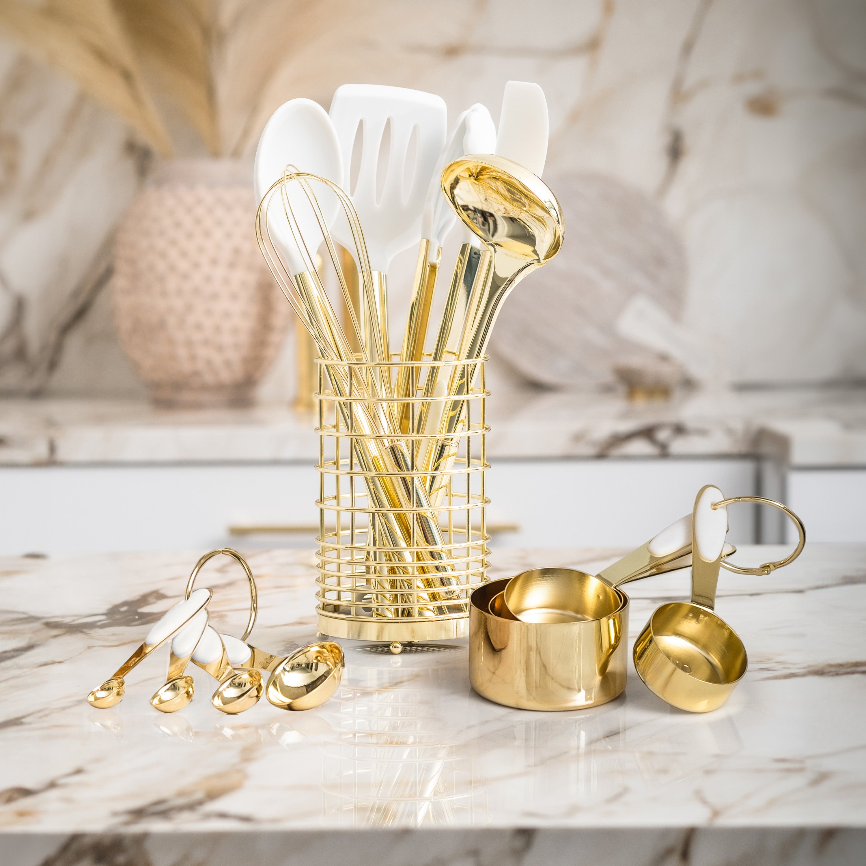 White and Light Gold Kitchen Utensils Duo - Styled Settings