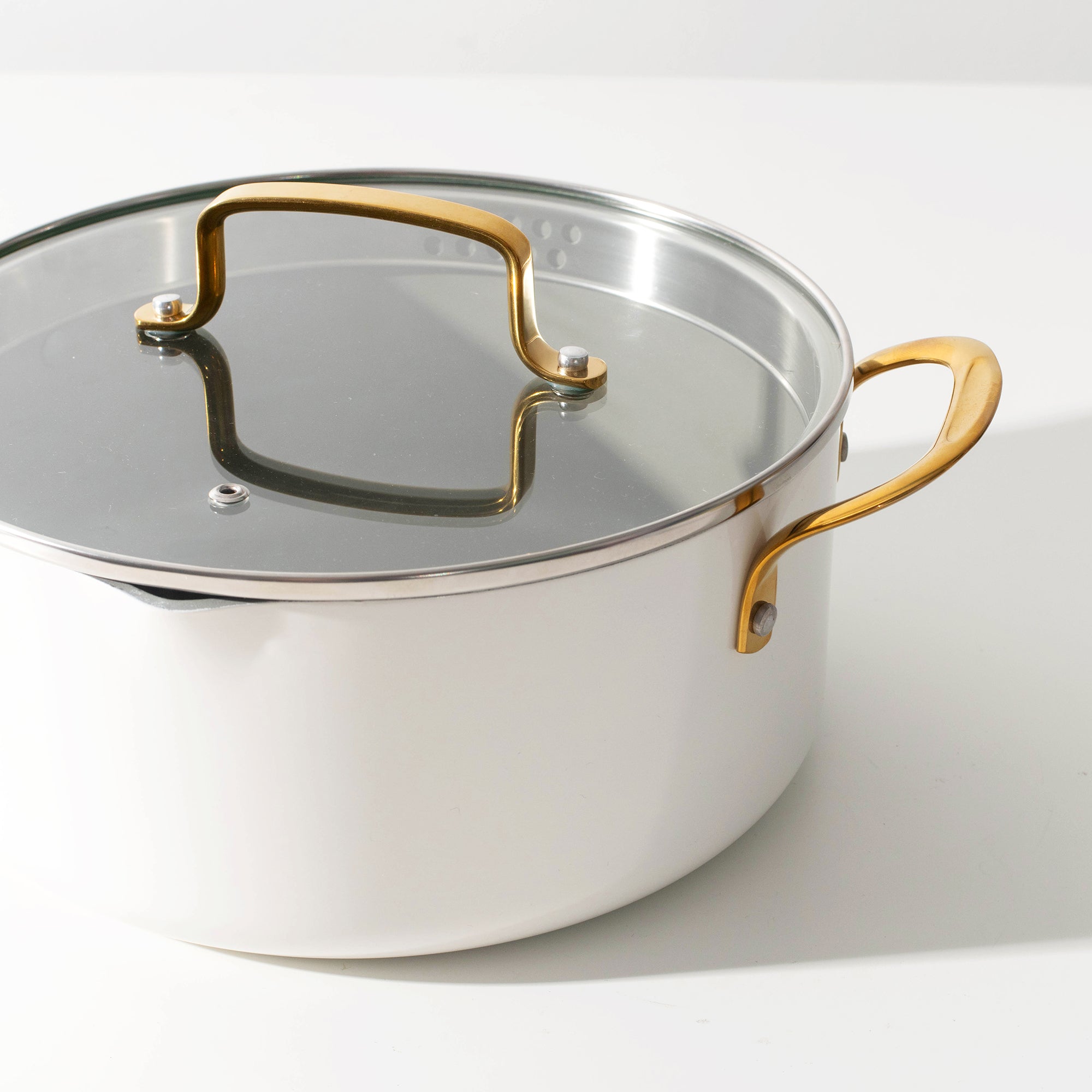 White and Gold Nonstick Pots and Pans Set - Styled Settings
