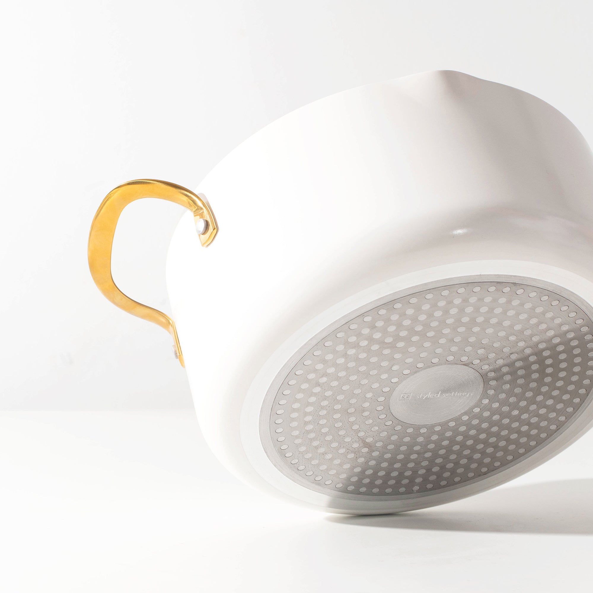 White and Gold Nonstick Pots and Pans Set - Styled Settings