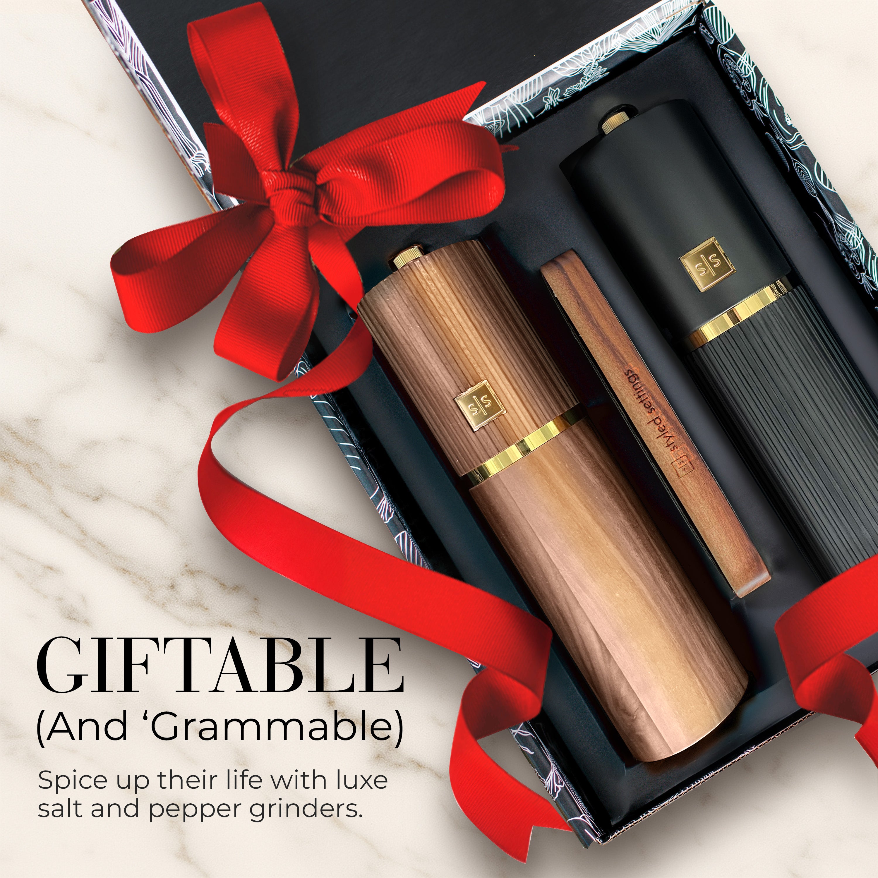Acacia and Black Salt & Pepper Grinder