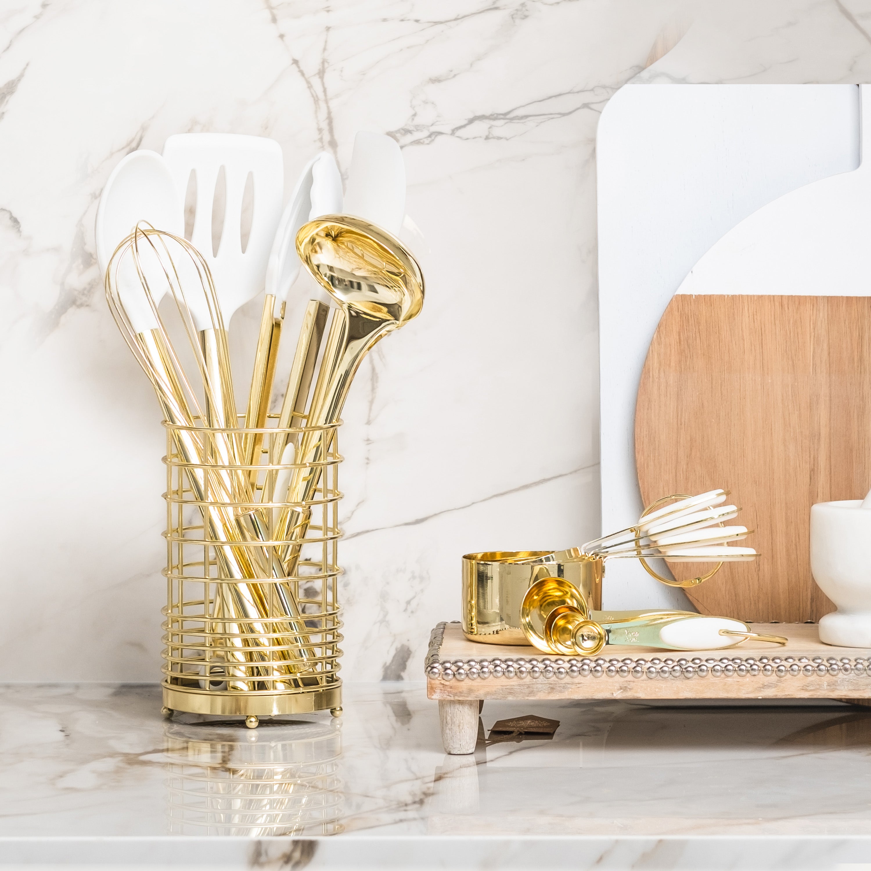 White and Light Gold Kitchen Utensils Duo - Styled Settings