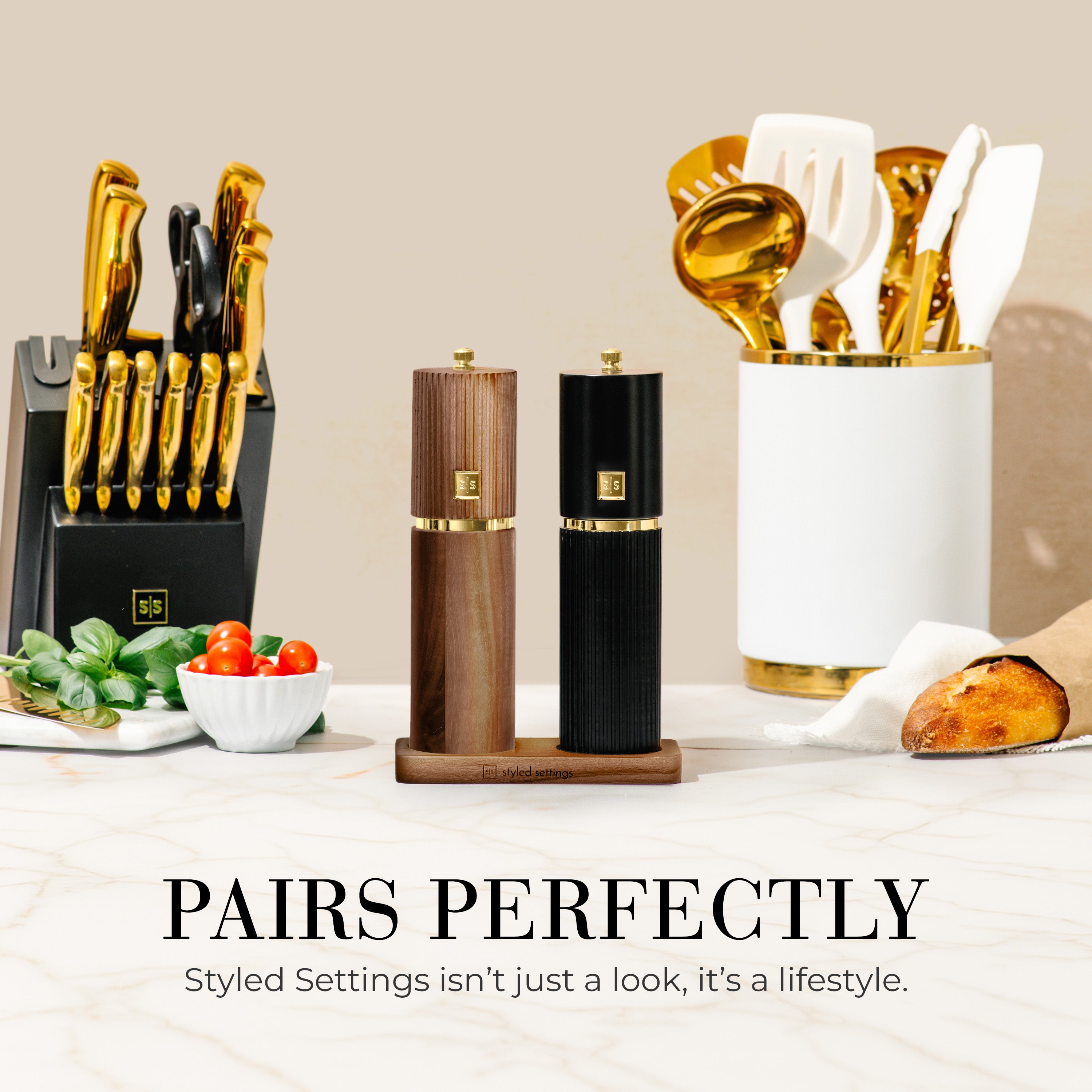 Acacia and Black Salt and Pepper Mill Set