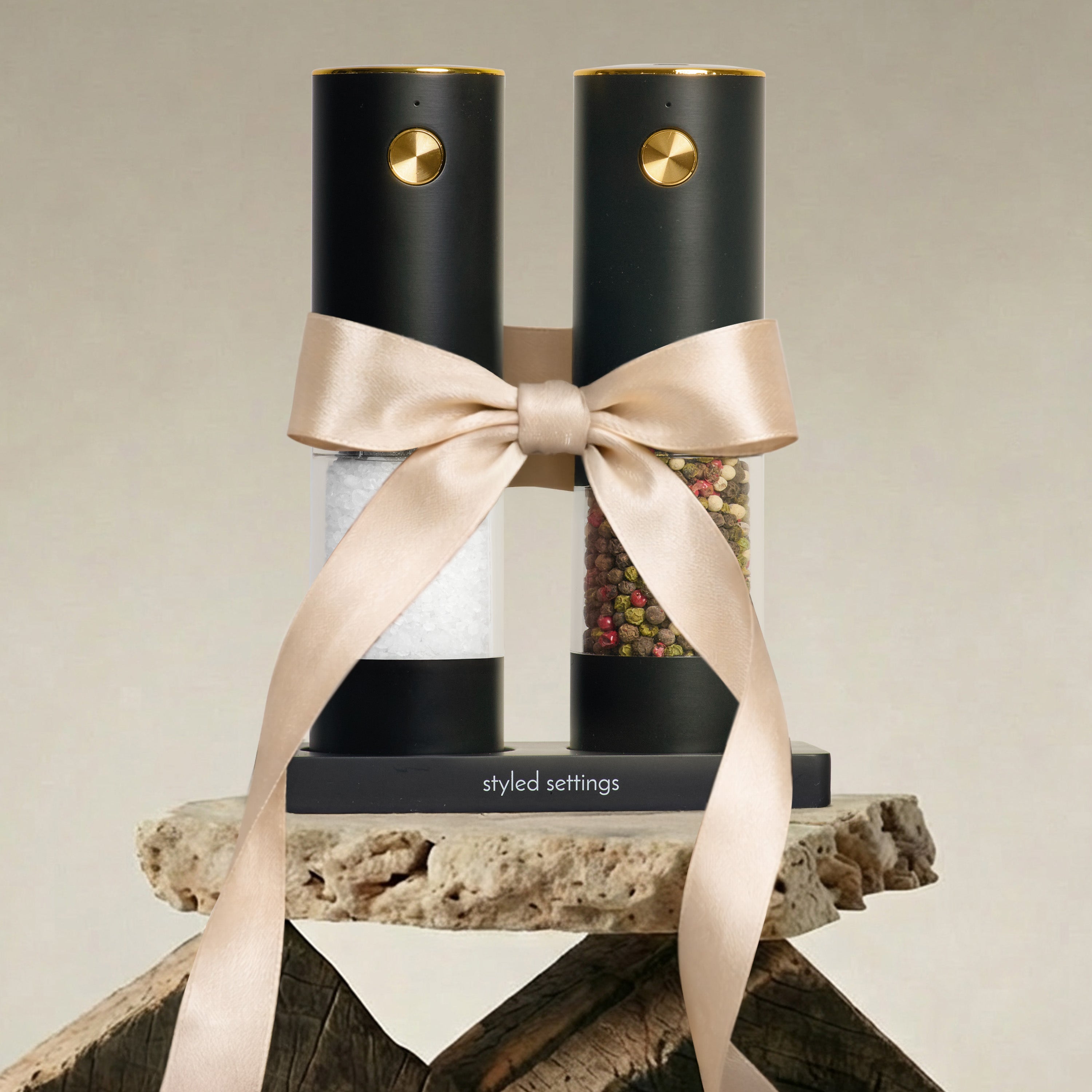 Rechargeable Electric Salt and Pepper Grinder Set – Black Stainless Steel, USB-C, Adjustable Coarseness, LED Light