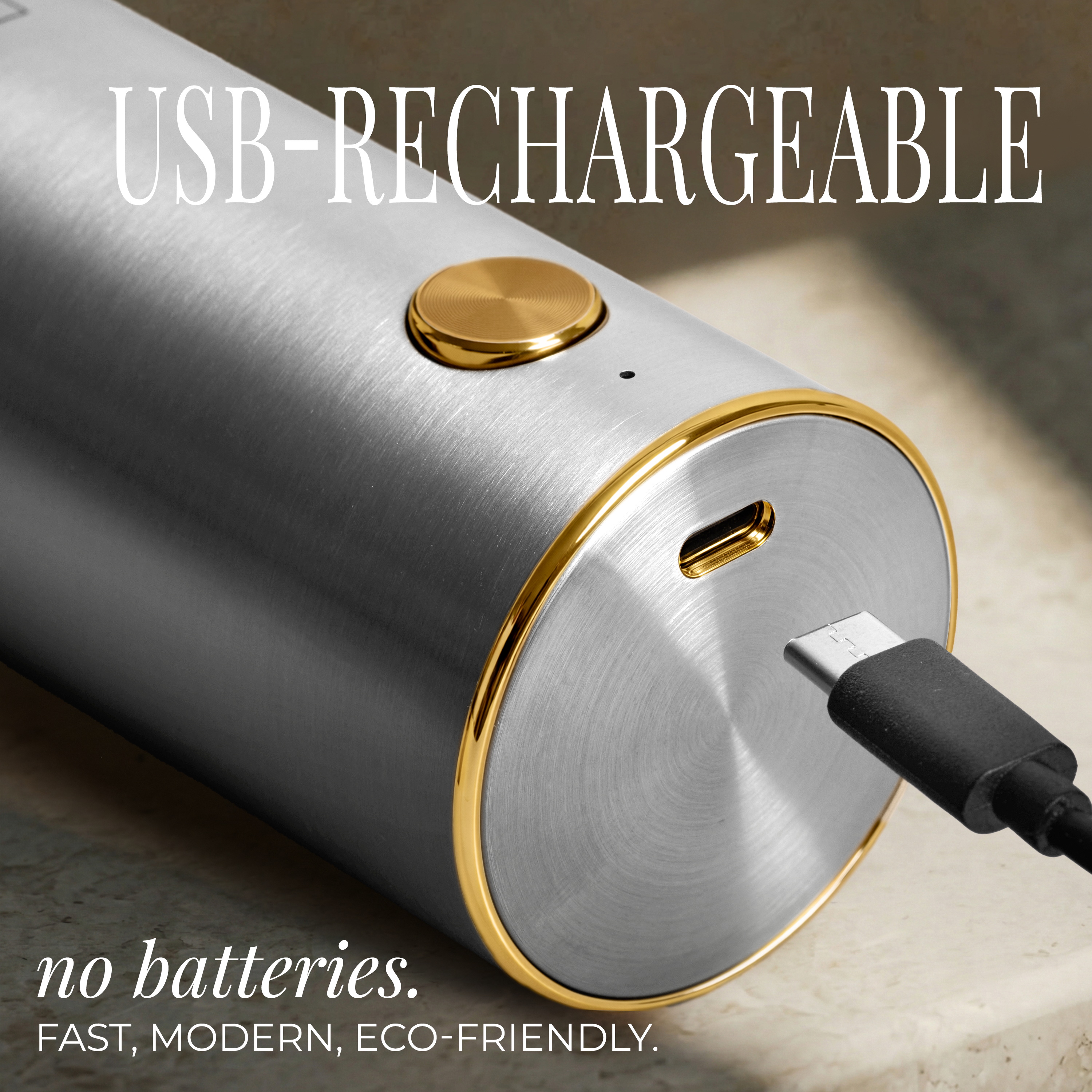 Rechargeable Electric Salt and Pepper Grinder Set – Silver Stainless Steel, USB-C, Adjustable Coarseness, LED Light