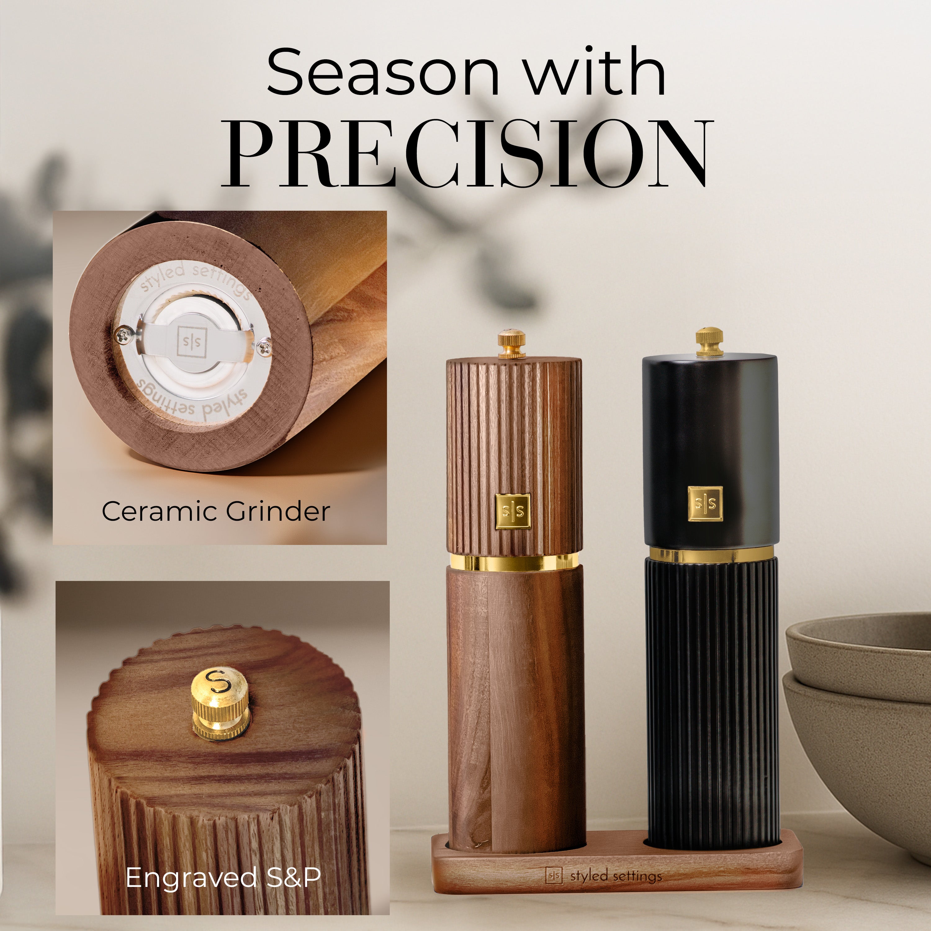 Acacia and Black Salt & Pepper Grinder