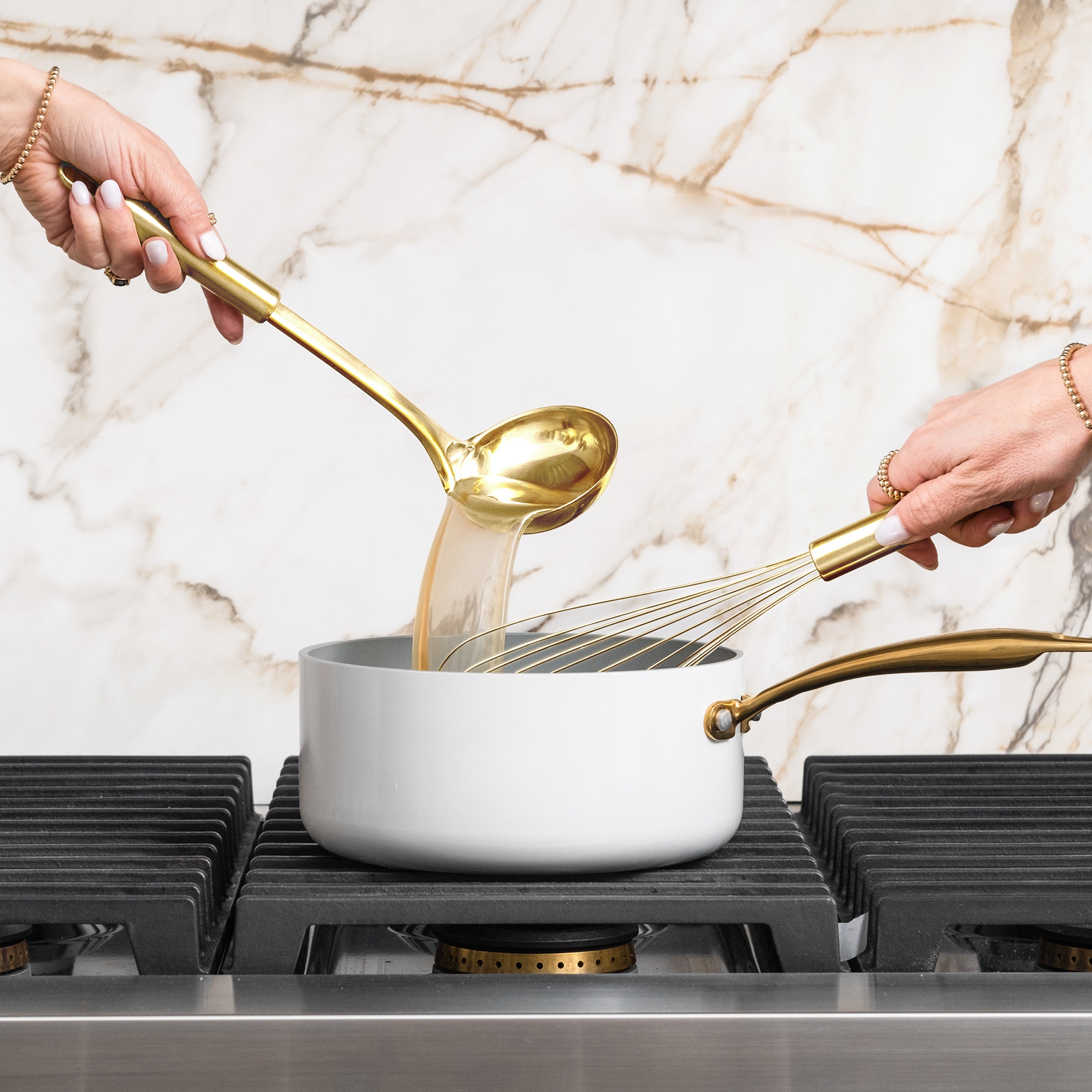 White and Light Gold Kitchen Utensils Duo - Styled Settings