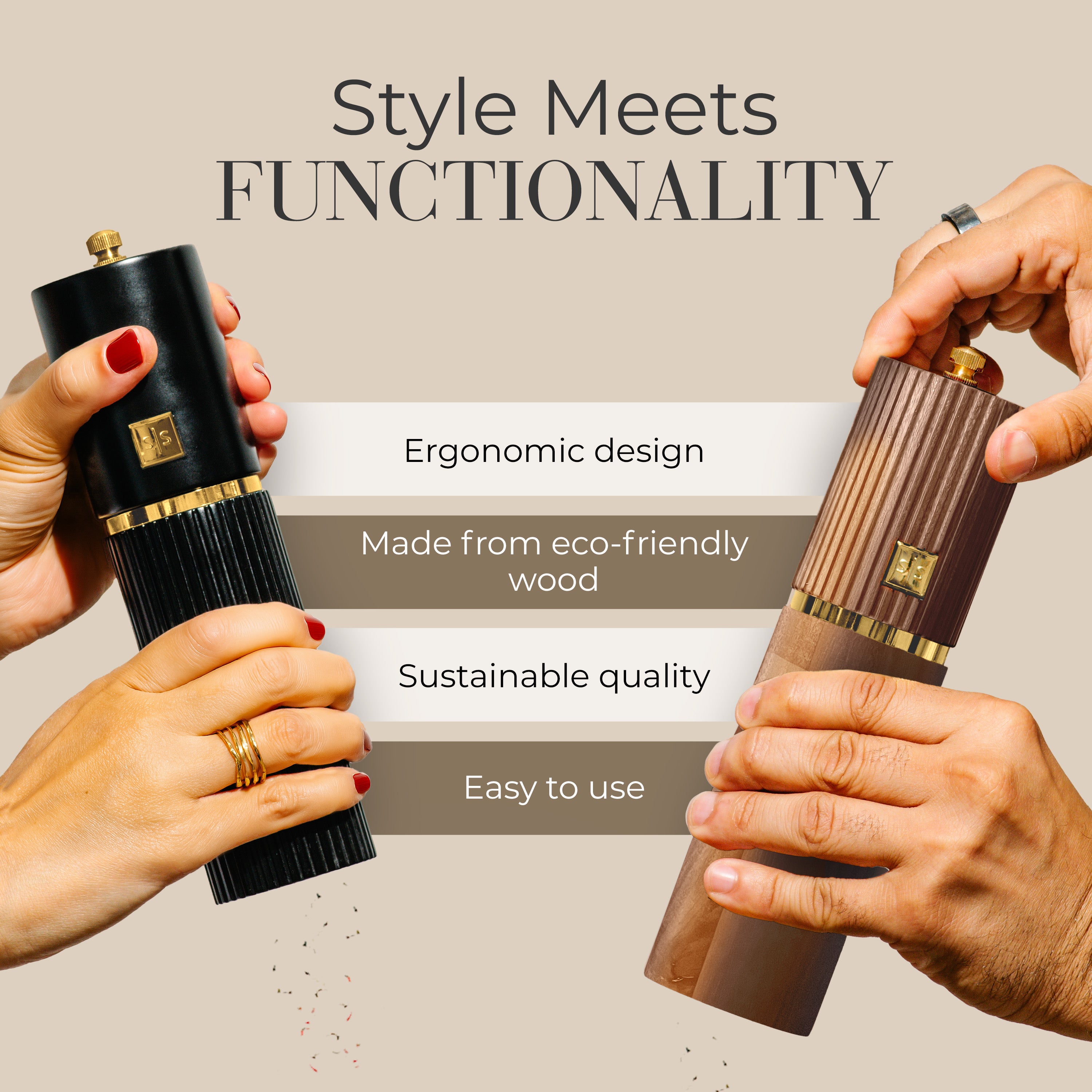 Acacia and Black Salt & Pepper Grinder
