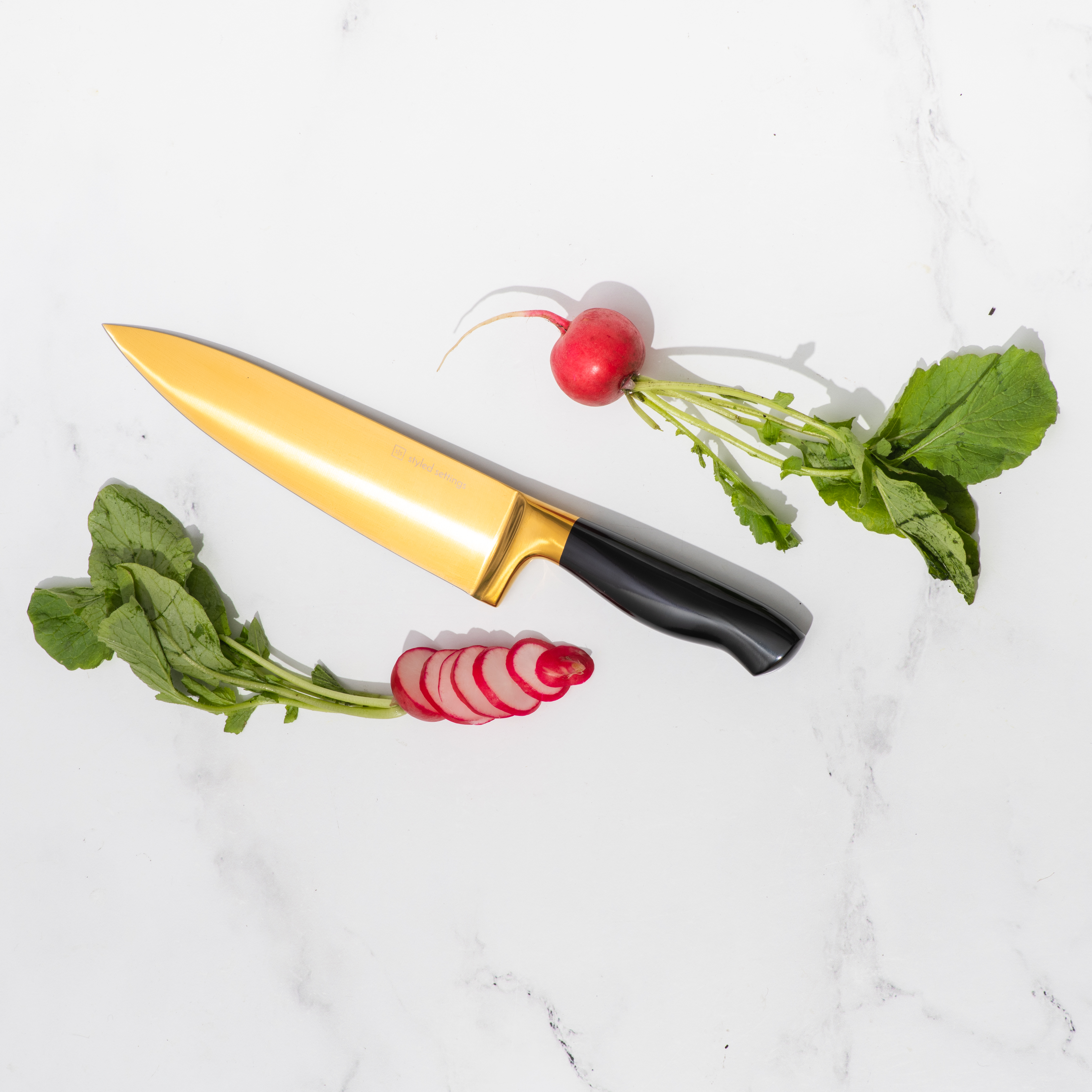 Black and Gold Knife Set with Black Self-Sharpening Block - Styled Settings