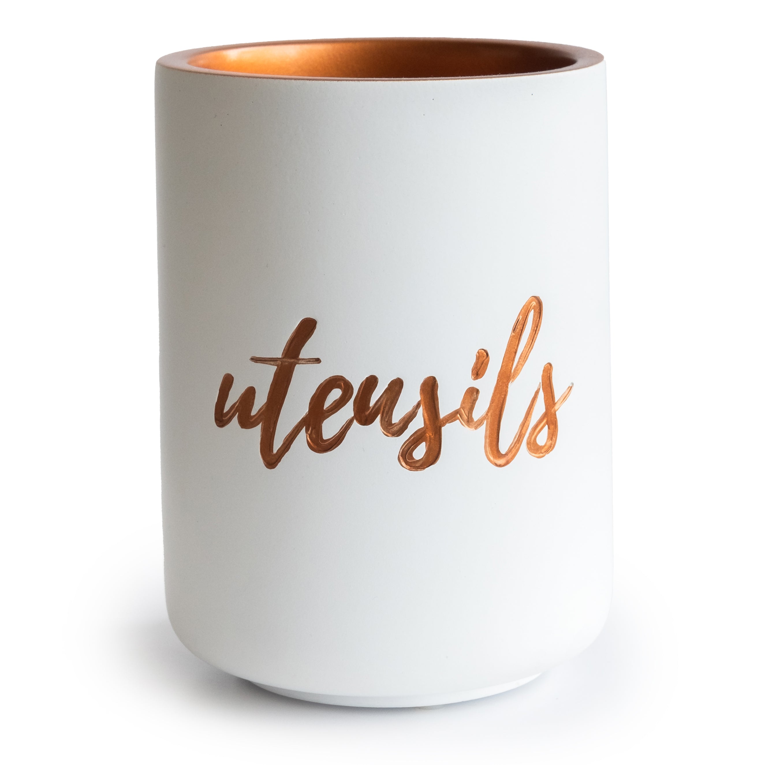 White and Copper Cement Canister