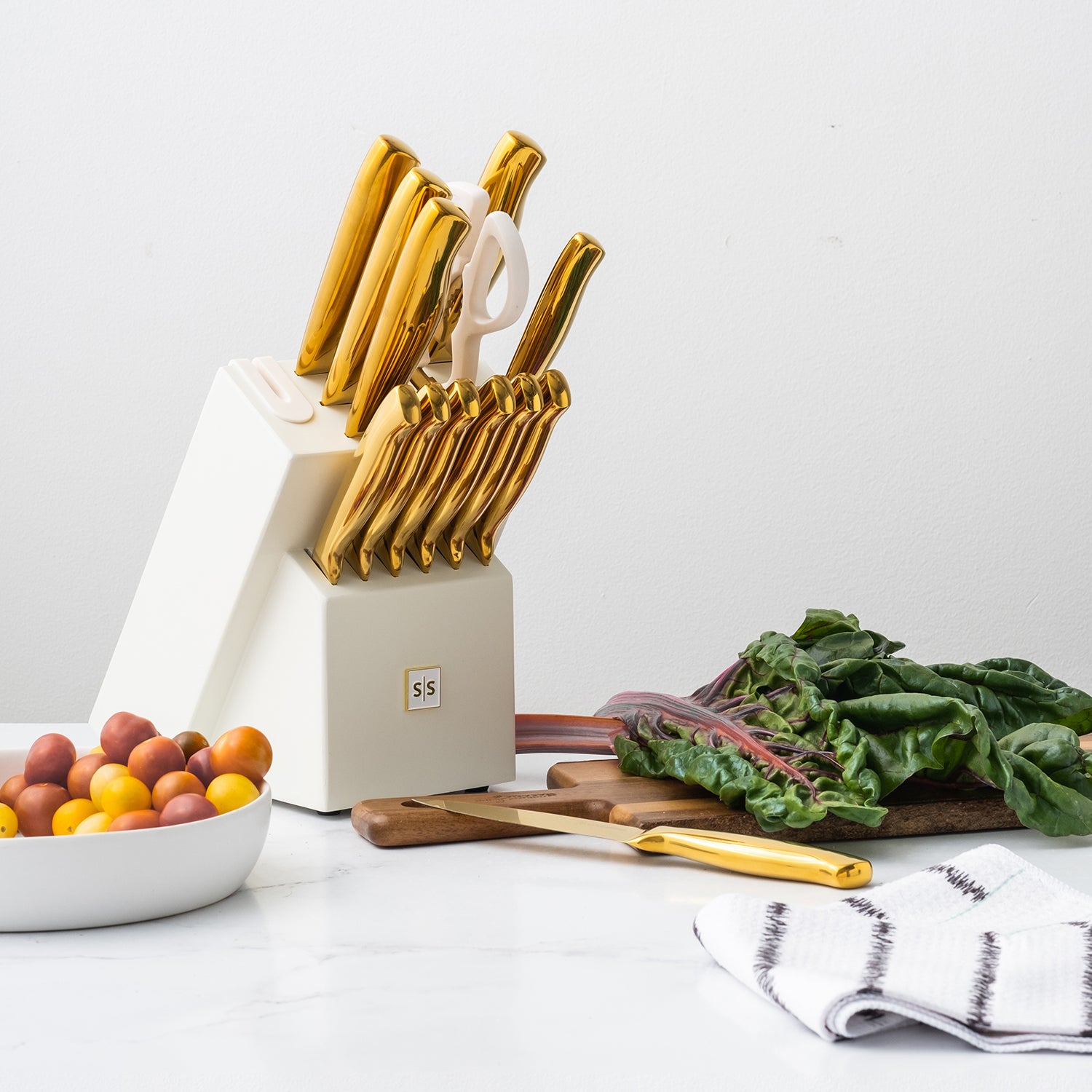 and Gold Knife Set with Block Self Sharpening - 14 PC Coated Gold and White  Kitchen Knife Set and White Knife Block with Sharpe - AliExpress