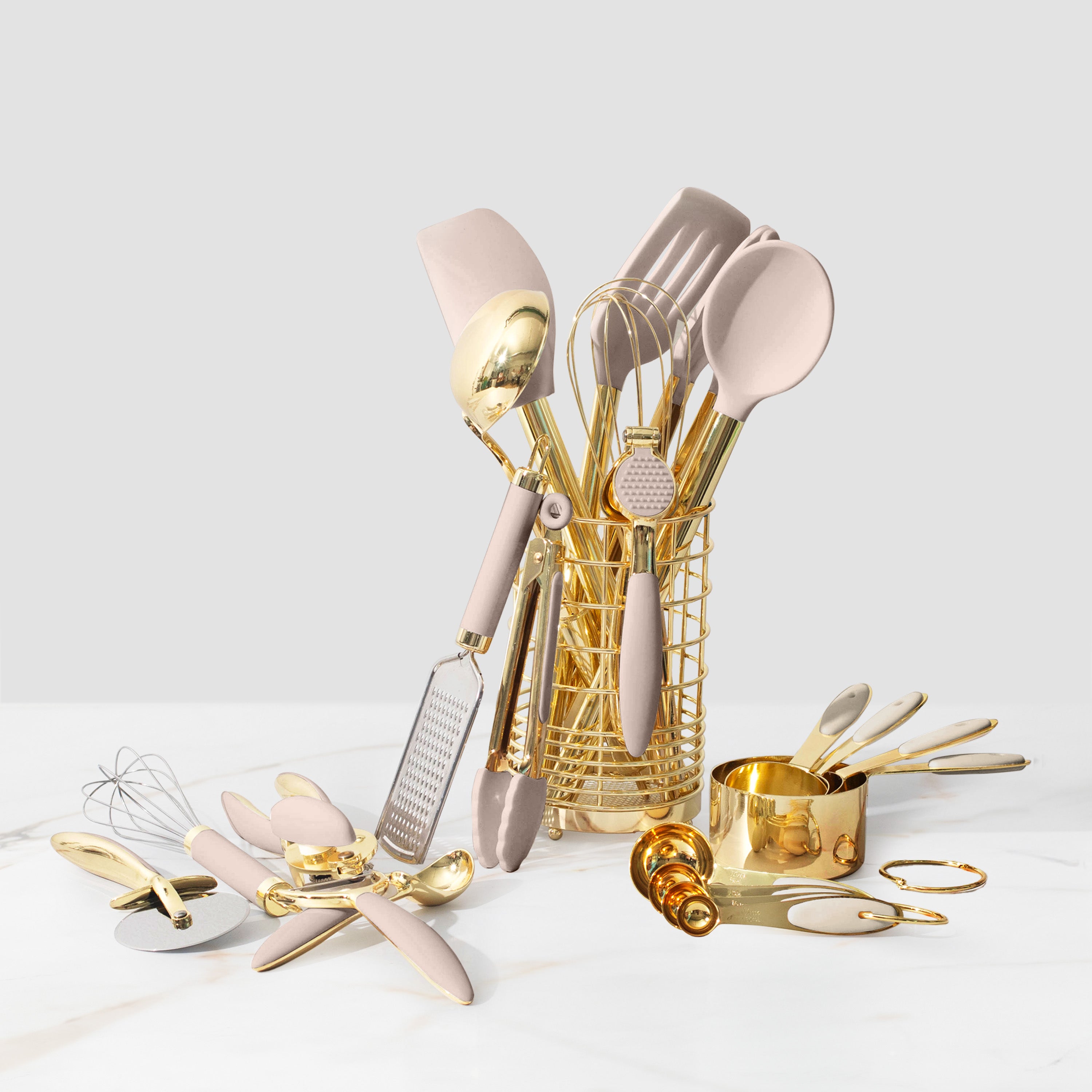 Beige and Gold Complete Kitchen Utensils Set