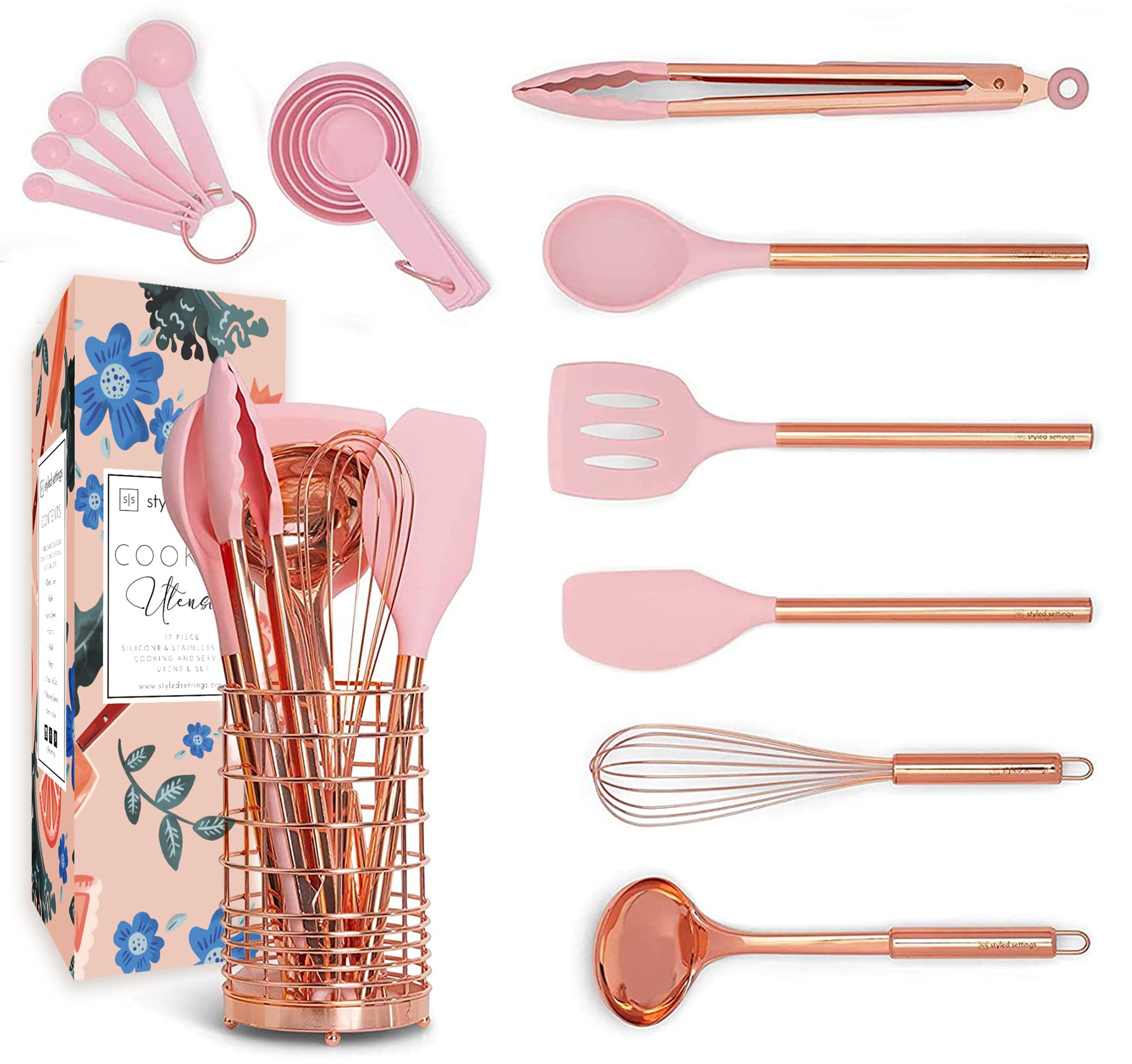 Pink and Copper 17PC Utensils with Holder