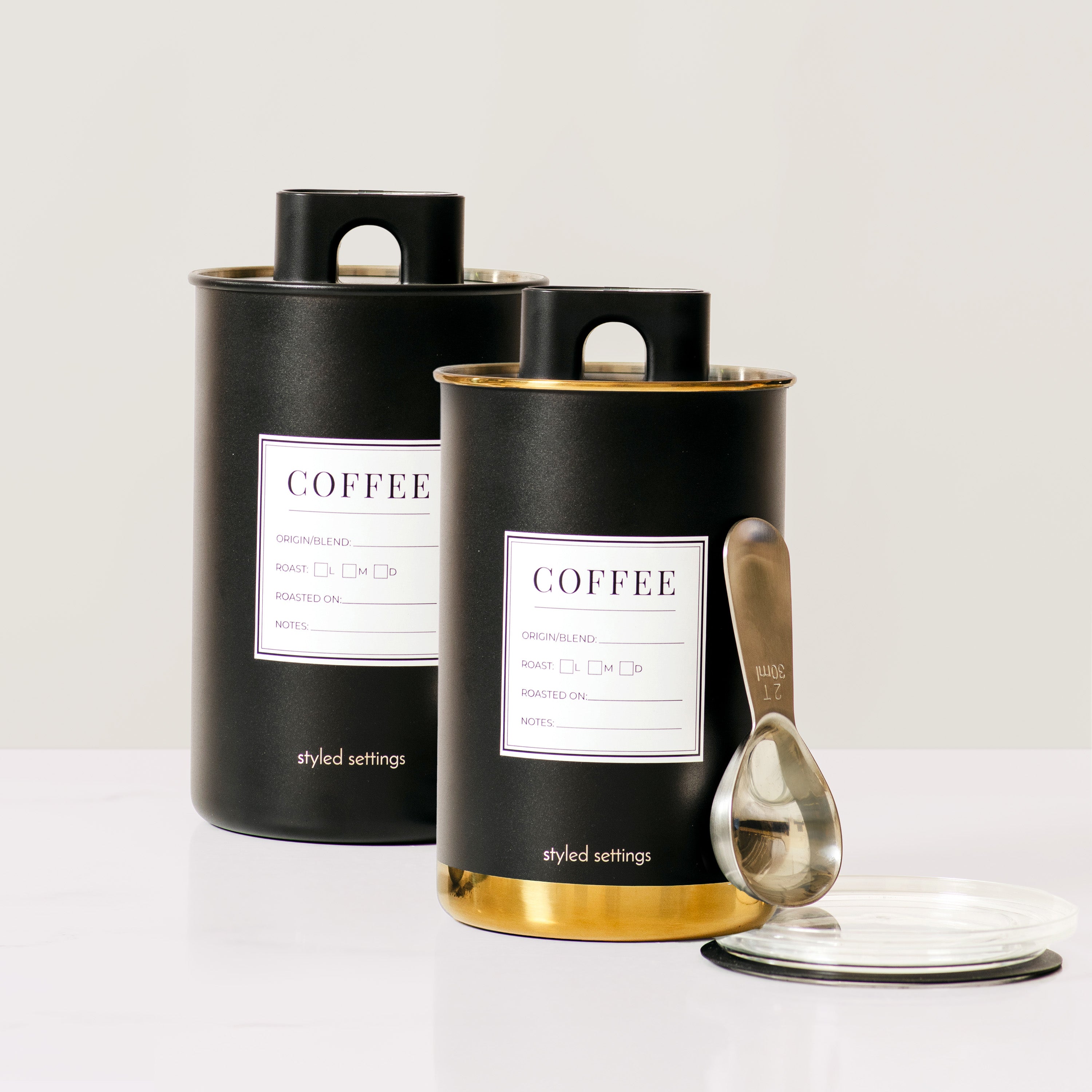 Black and Gold Coffee Canisters (Set of 2)