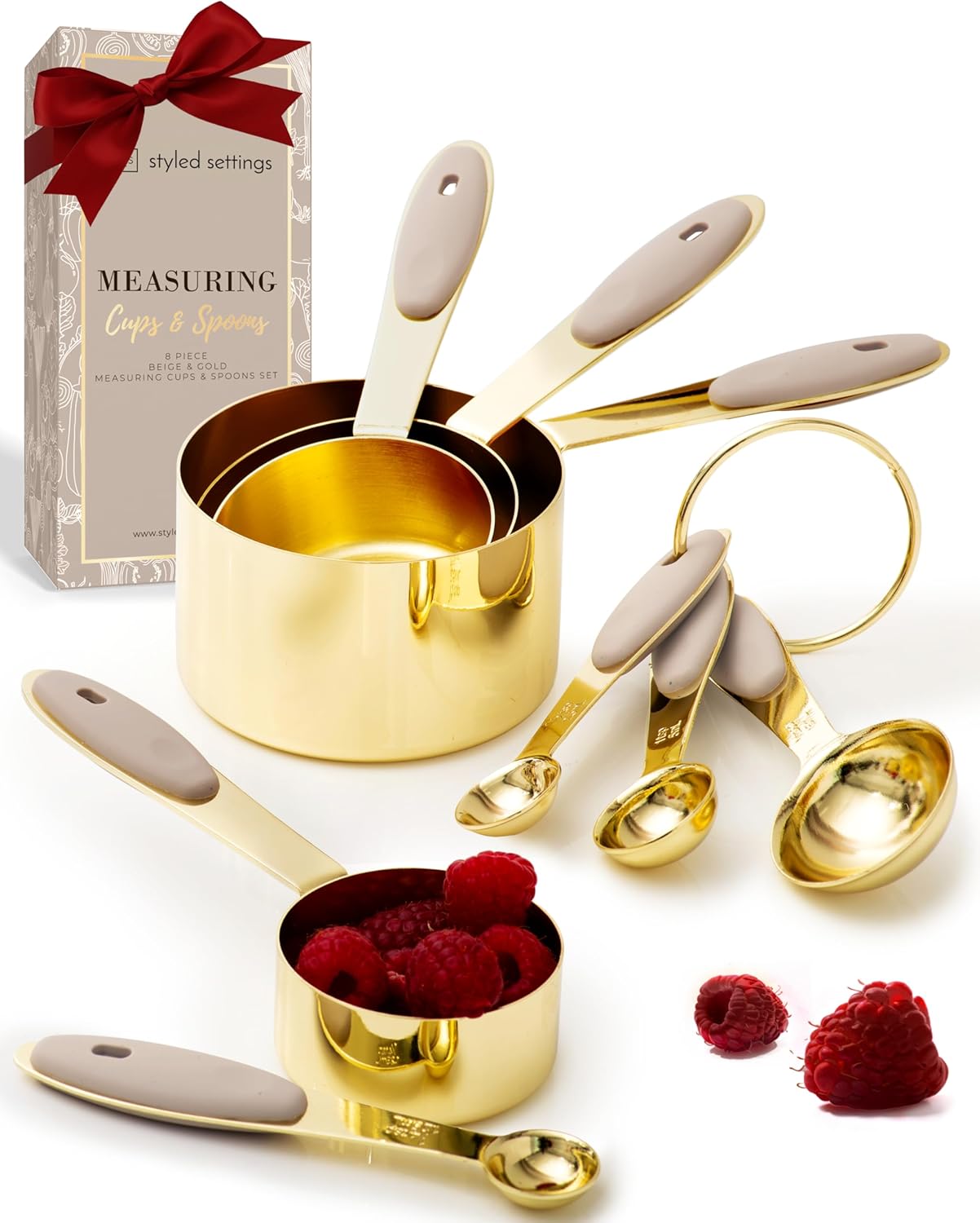 Beige and Light Gold Measuring Cups and Spoons Set