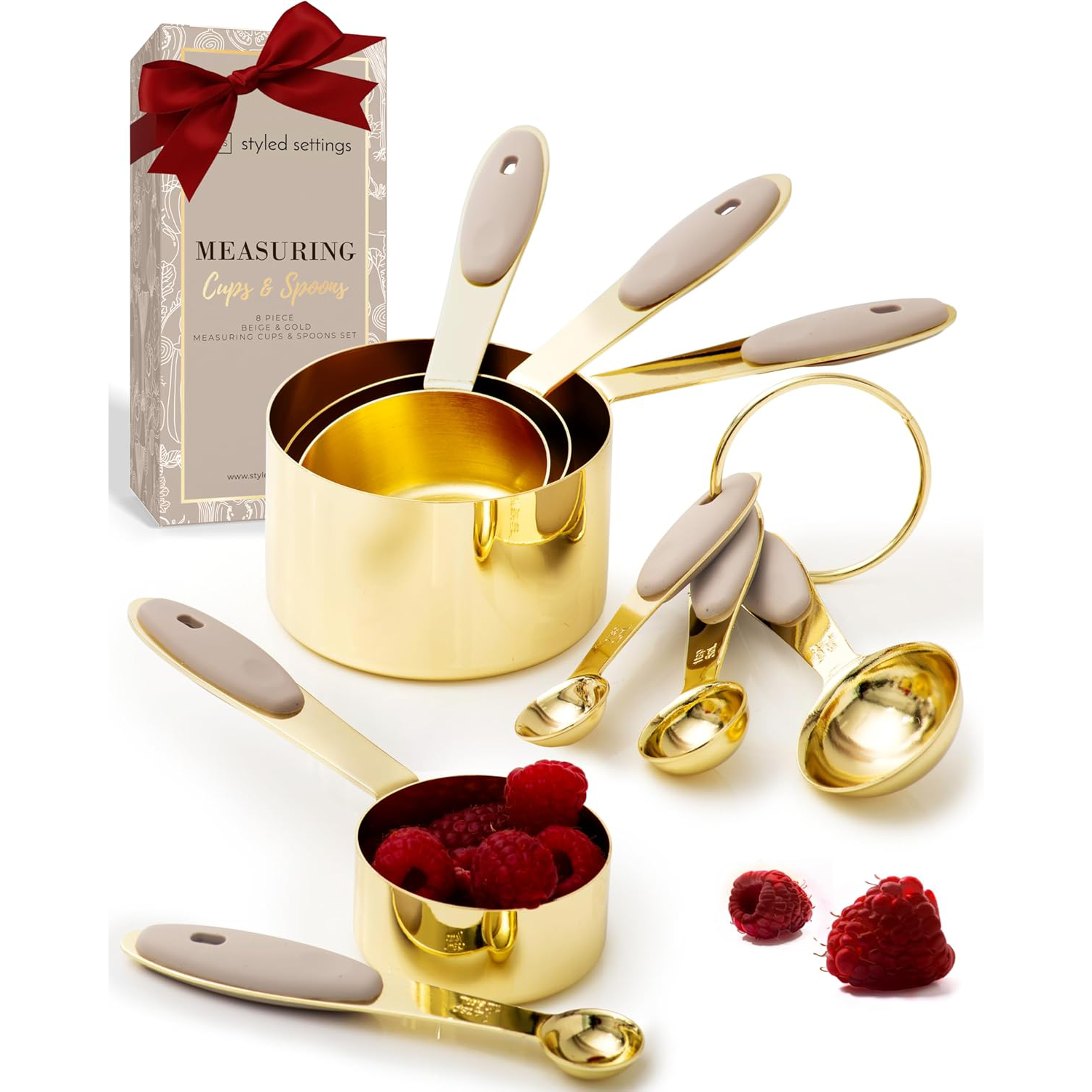 Beige and Light Gold Measuring Cups and Spoons Set