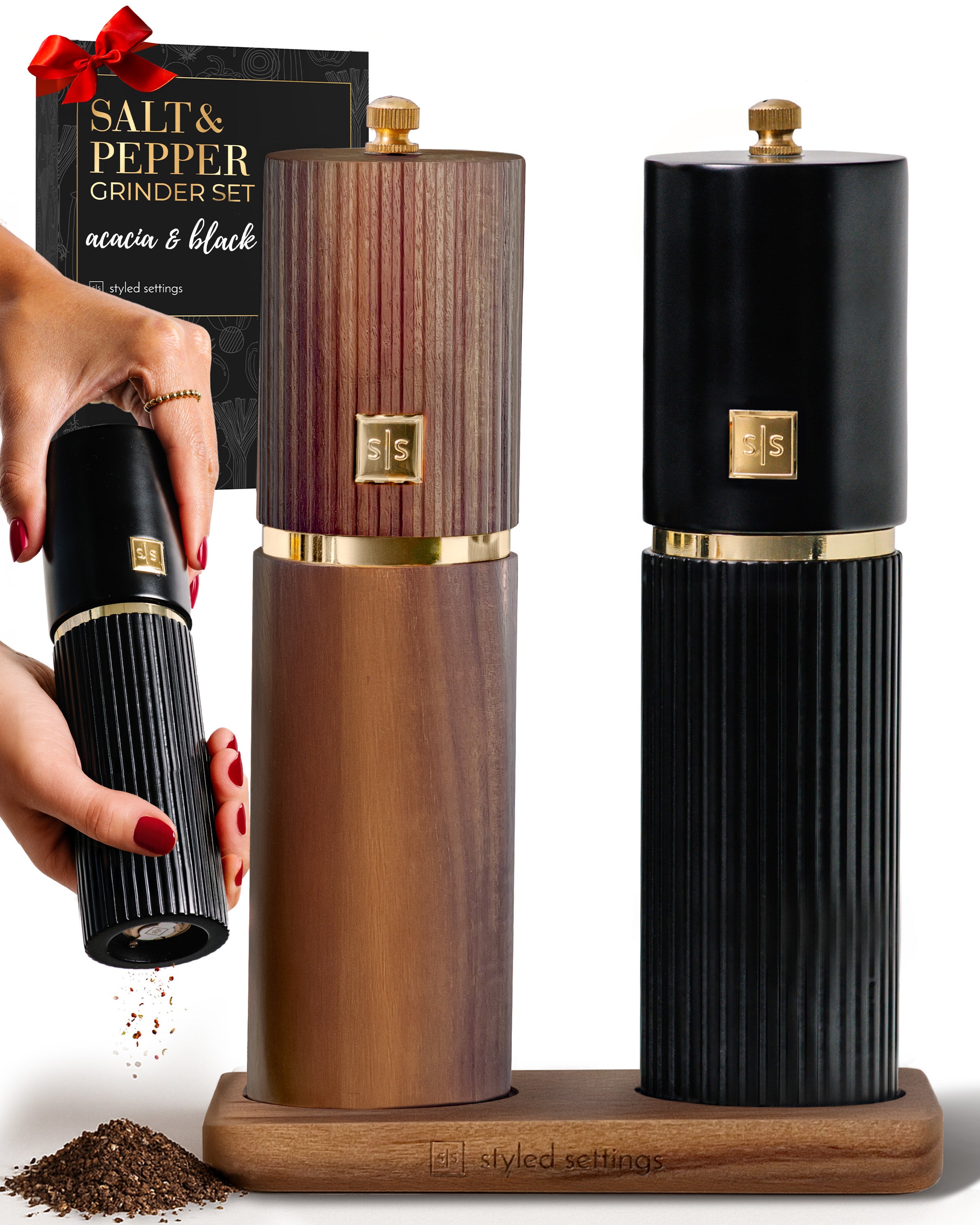 Acacia and Black Salt & Pepper Grinder