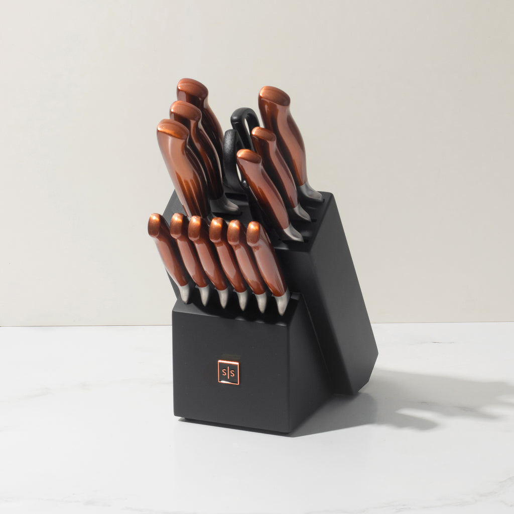 Rose Gold Copper Knife Block Set Copper Knife Set With Self
