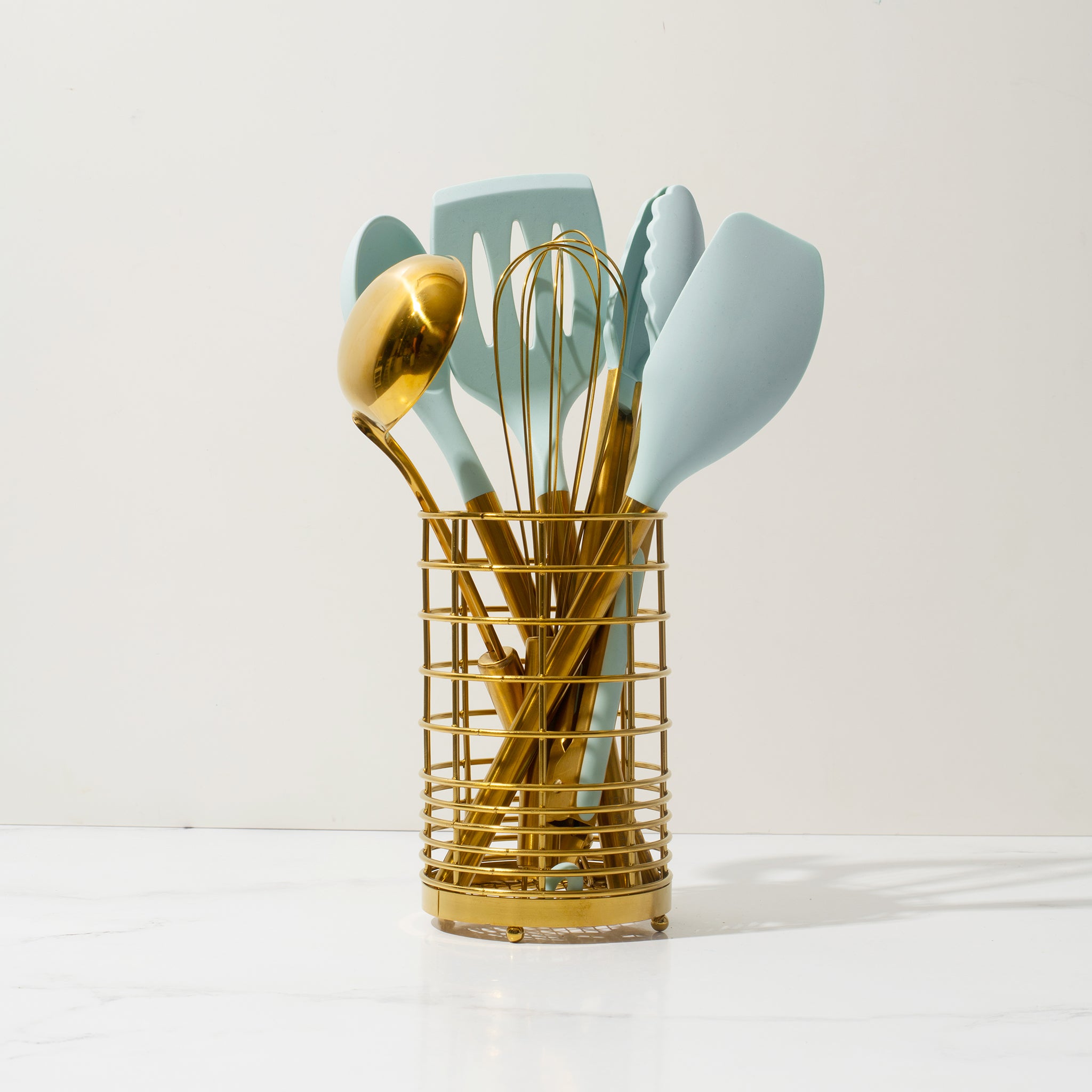 Teal Kitchen Utensils Set with Holder - 17PC Teal & Gold Cooking Utensils  for Nonstick Cookware Includes Gold Utensil Holder - Teal Kitchen