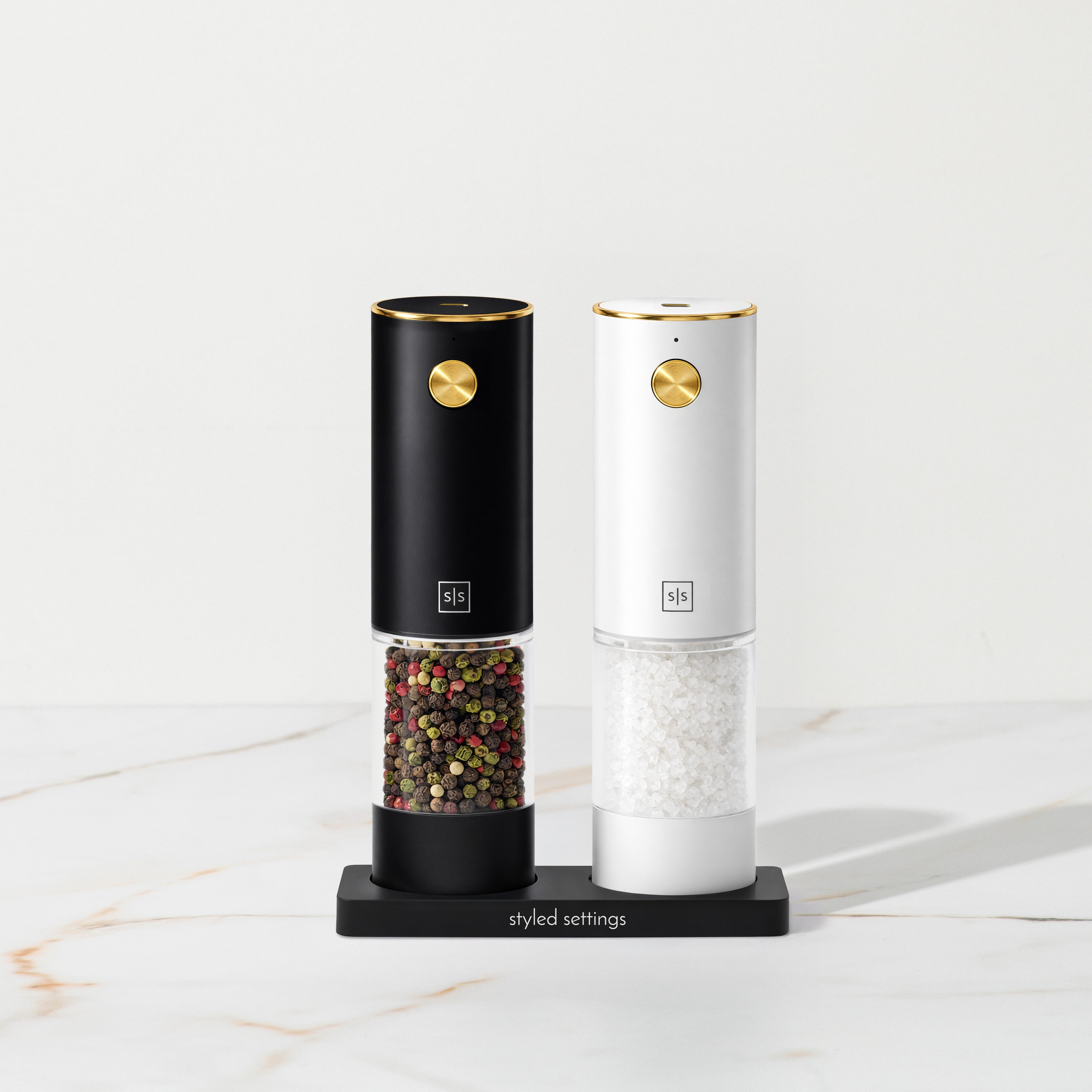 Black and White Rechargeable Electric Salt and Pepper Mill Set
