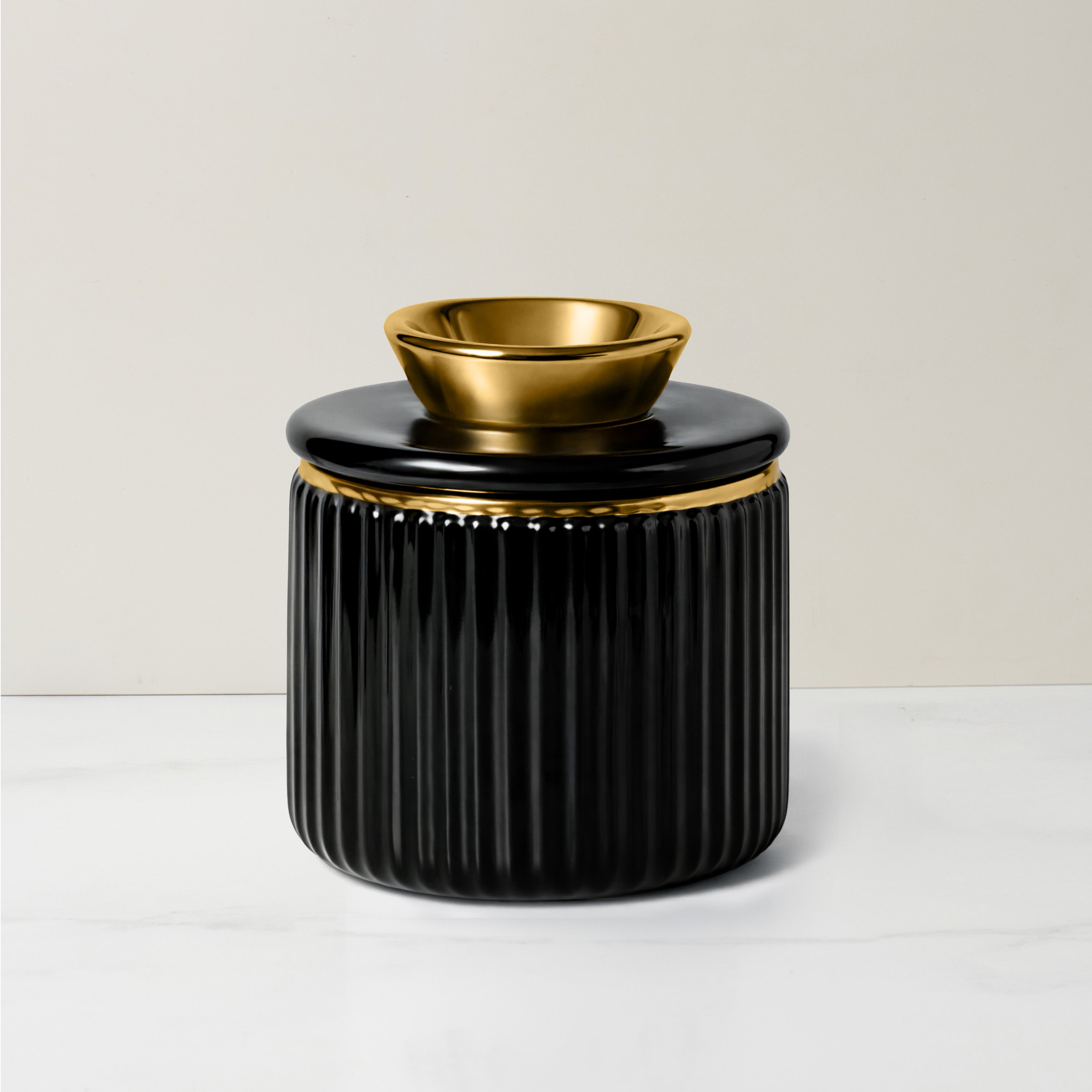 Black and Gold French Butter Crock