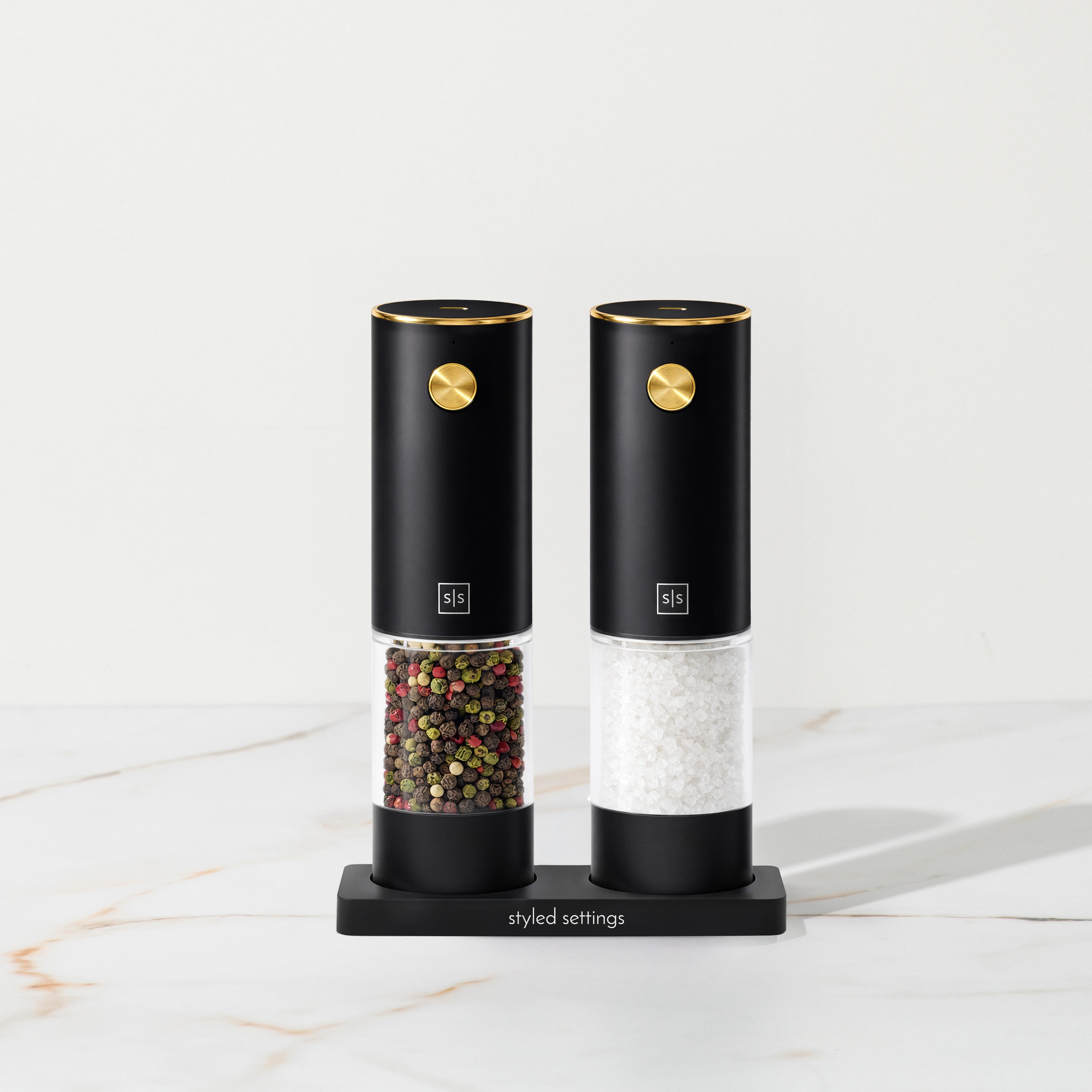 Black Rechargeable Electric Salt and Pepper Mill Set
