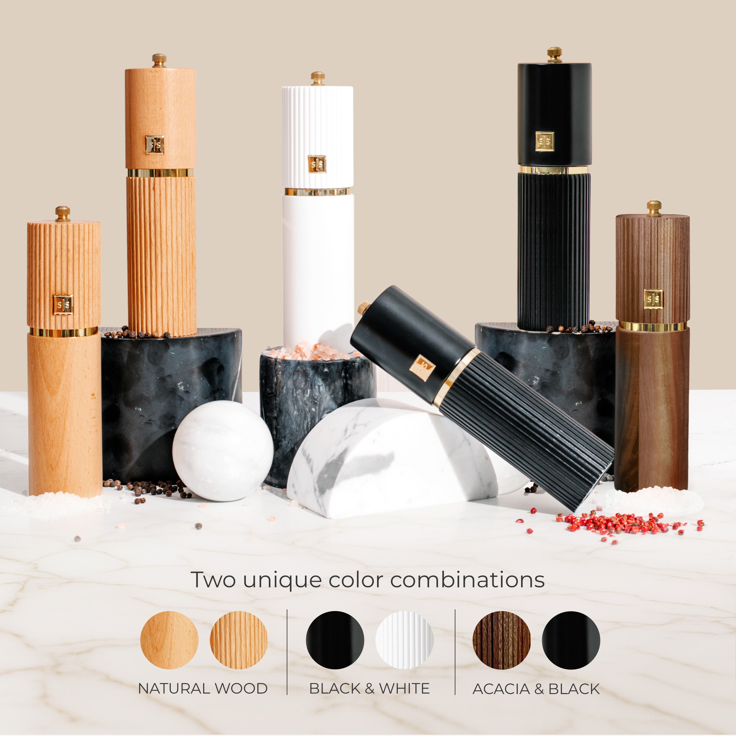 Acacia and Black Salt & Pepper Grinder