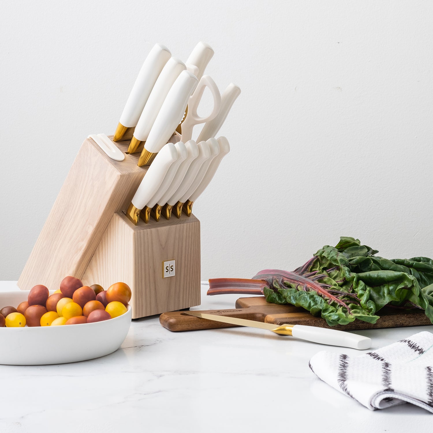 and Gold Knife Set with Block Self Sharpening - 14 PC Coated Gold and White  Kitchen Knife Set and White Knife Block with Sharpe - AliExpress