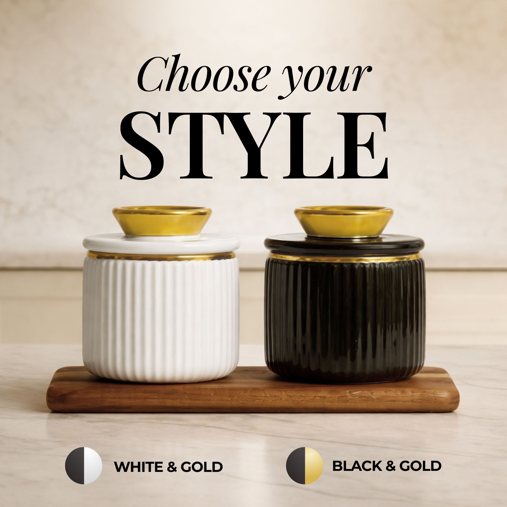 Black and Gold French Butter Crock