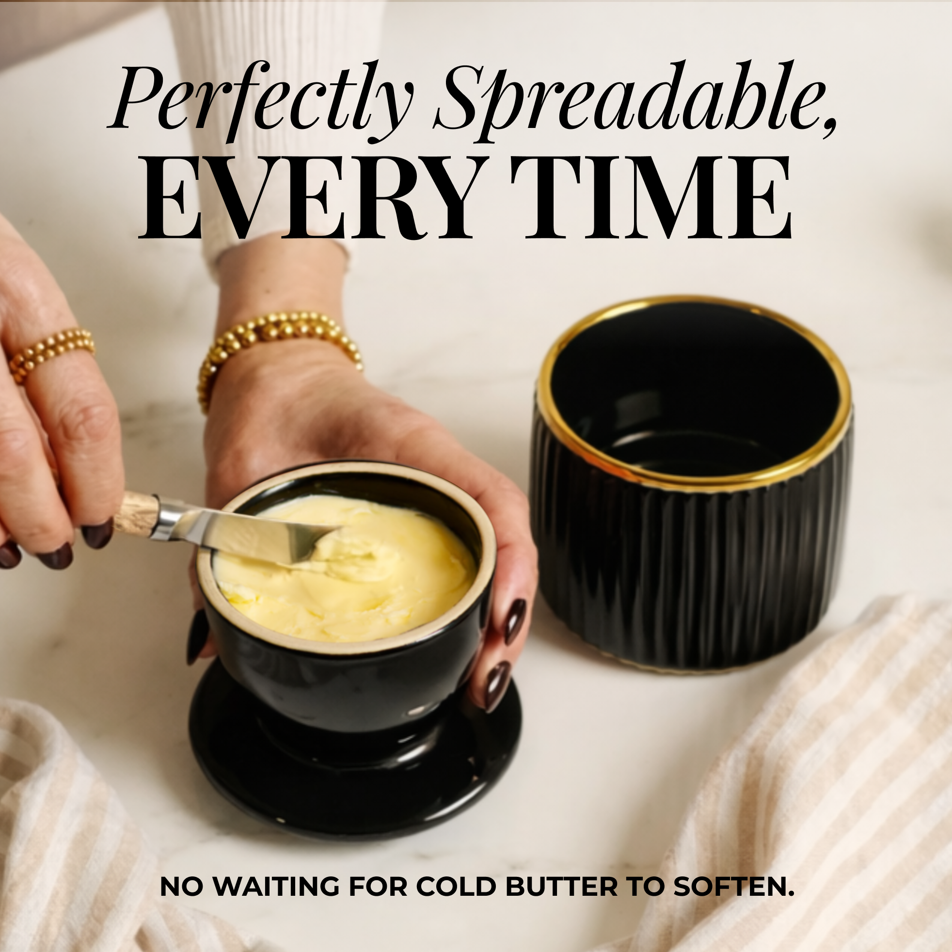 Black and Gold French Butter Crock