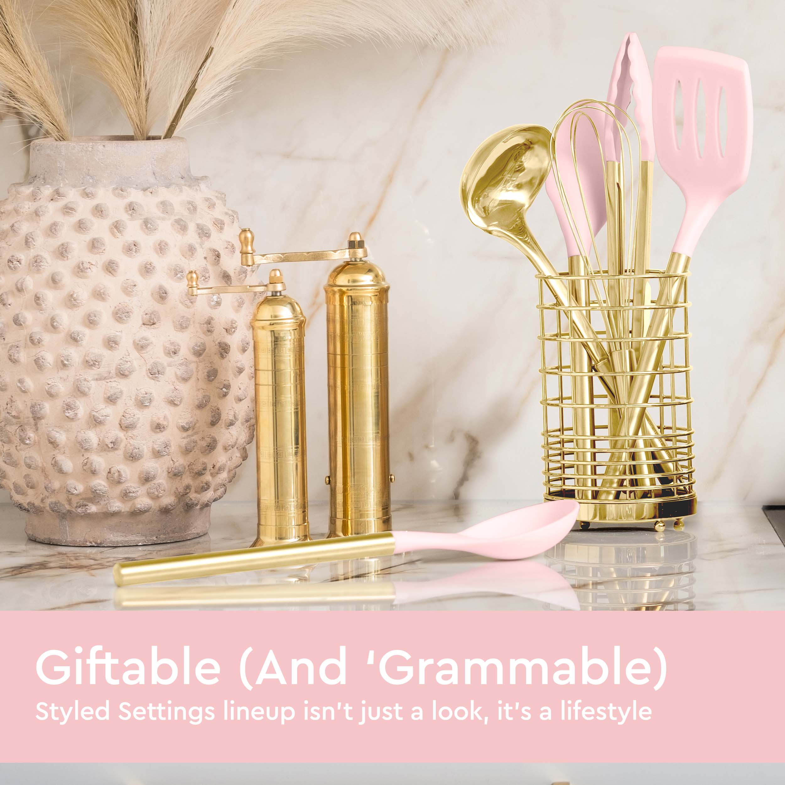 Pink and Gold Plated 17PC Silicone Utensils