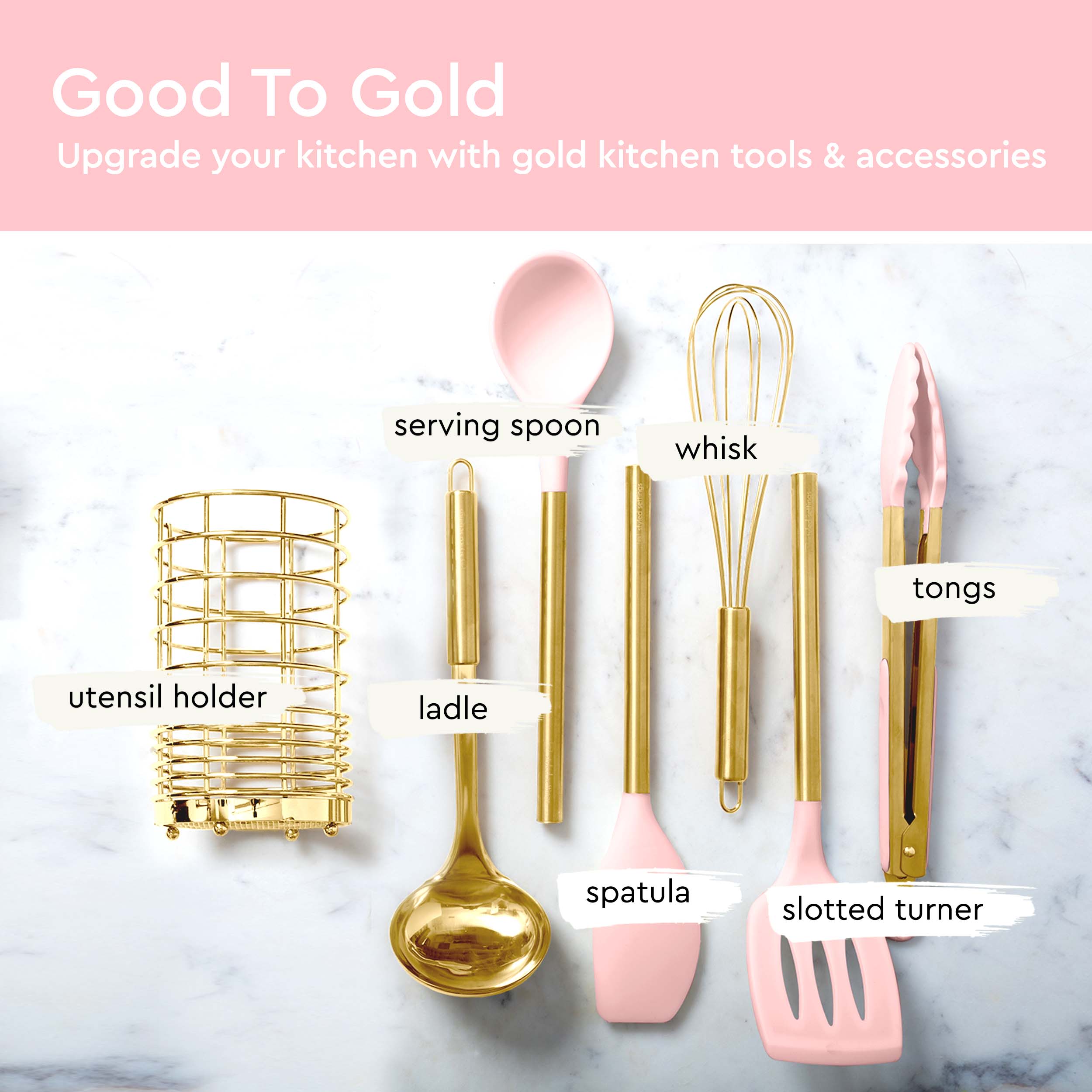Pink and Gold Plated 17PC Silicone Utensils