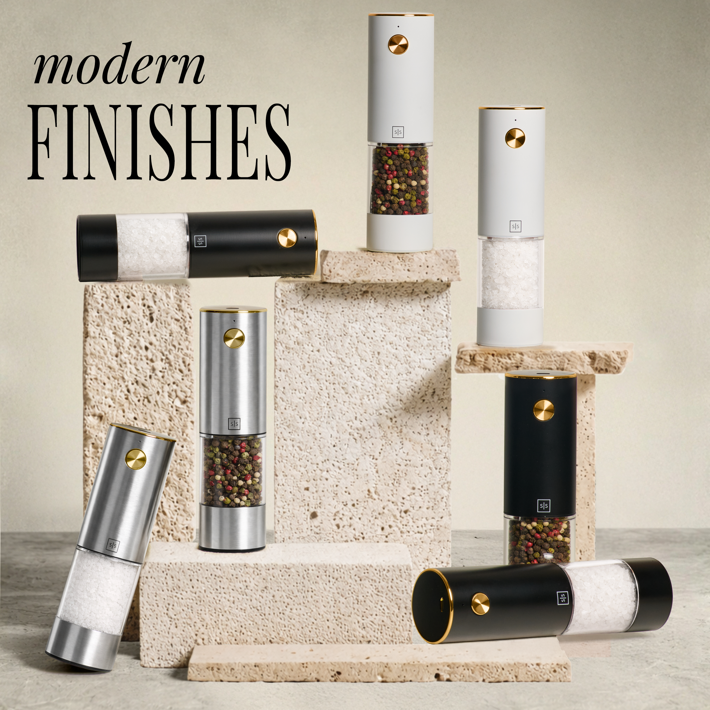 Rechargeable Electric Salt and Pepper Grinder Set – Black & Silver Stainless Steel, USB-C Charging, Adjustable Grind, LED Light