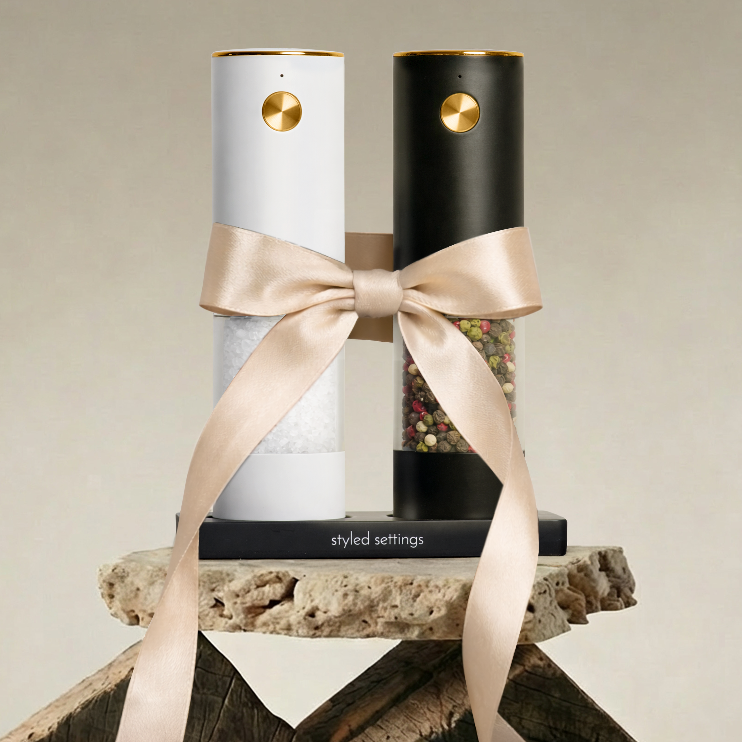 Rechargeable Electric Salt and Pepper Grinder Set – Black & White Stainless Steel, USB-C Charging, Adjustable Grind, LED Light