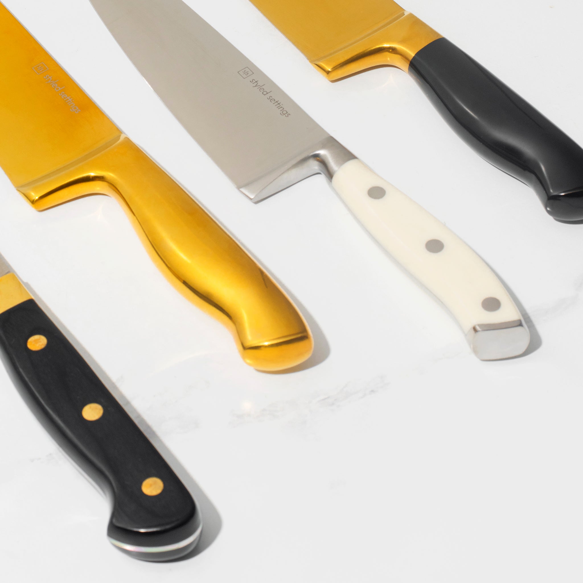 Styled Settings Gold Knife Set with Self Sharpening Knife Block