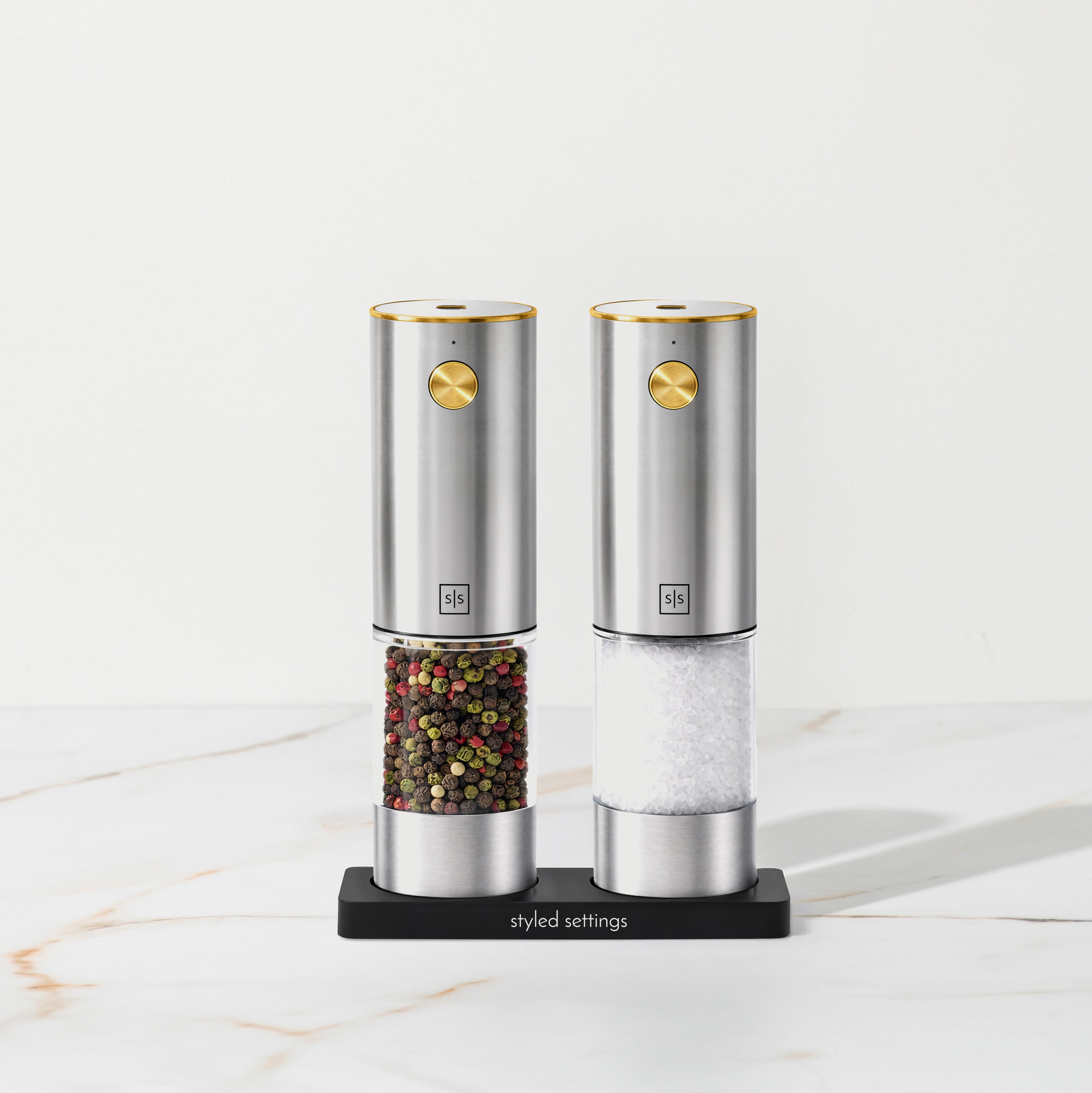 Silver Rechargeable Electric Salt and Pepper Mill Set