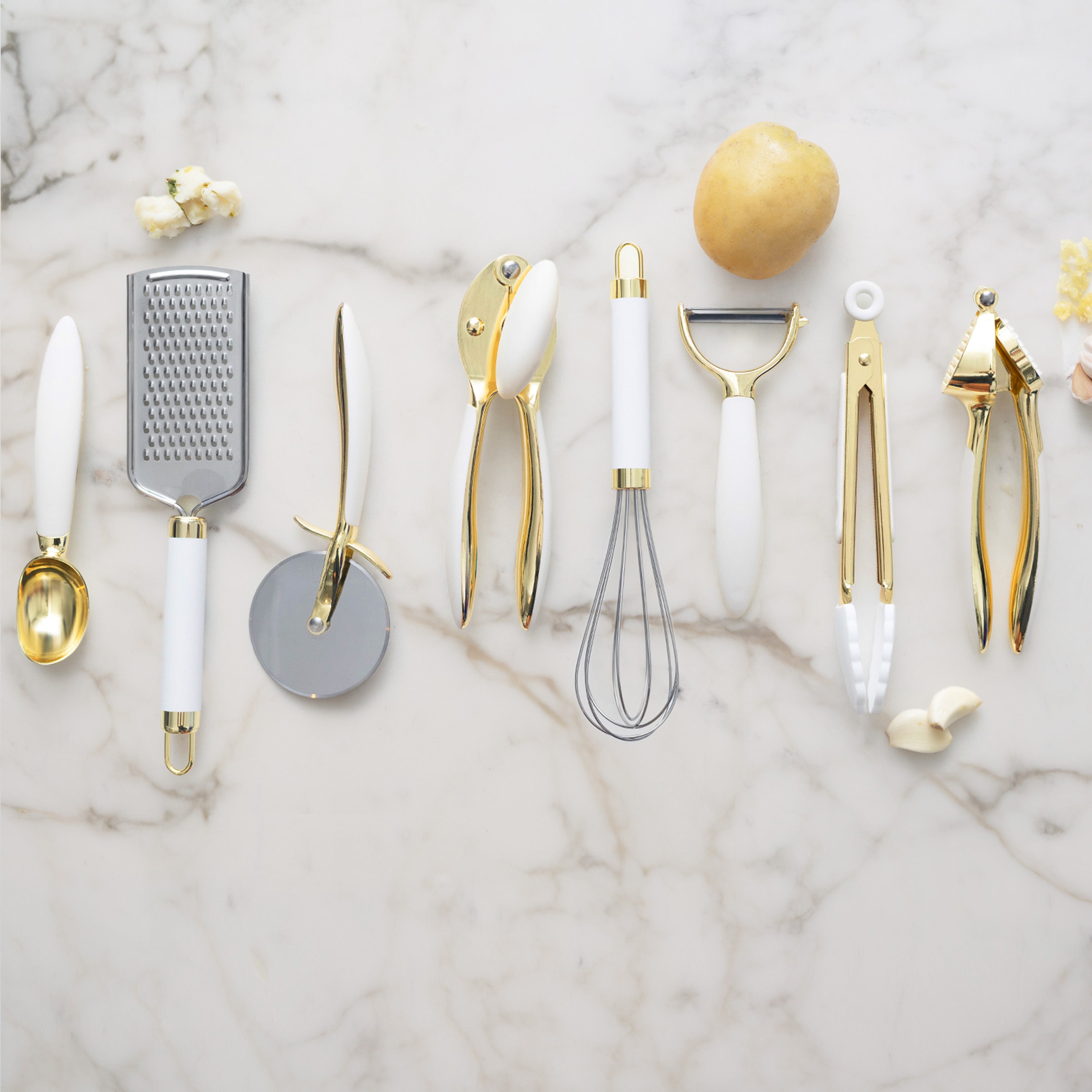 White and Gold Kitchen Tools Set - Styled Settings