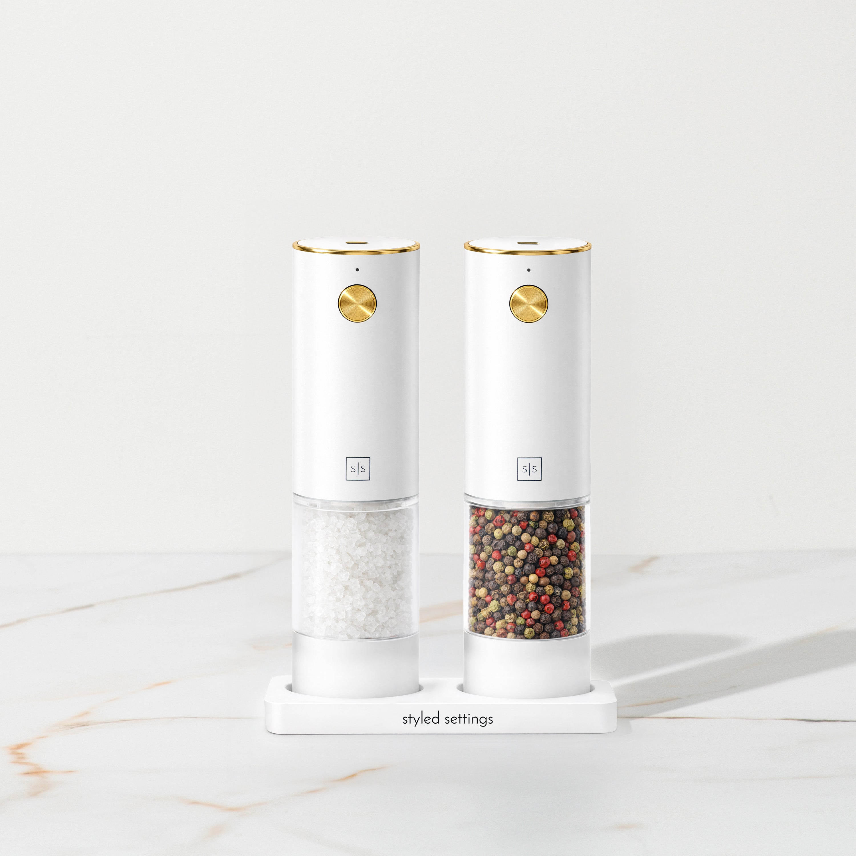 White Rechargeable Electric Salt and Pepper Mill Set