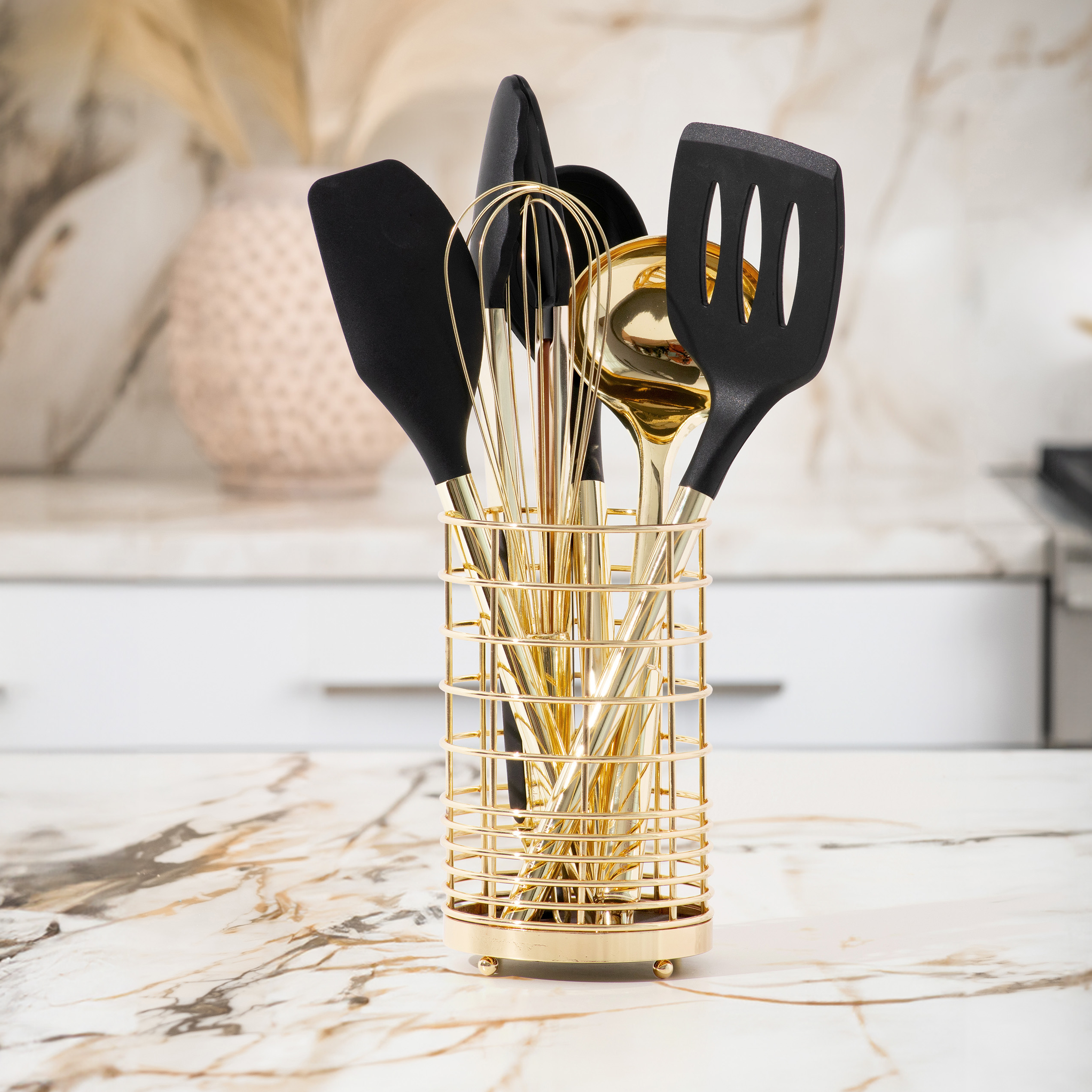 Black and Light Gold Complete Kitchen Utensils Set