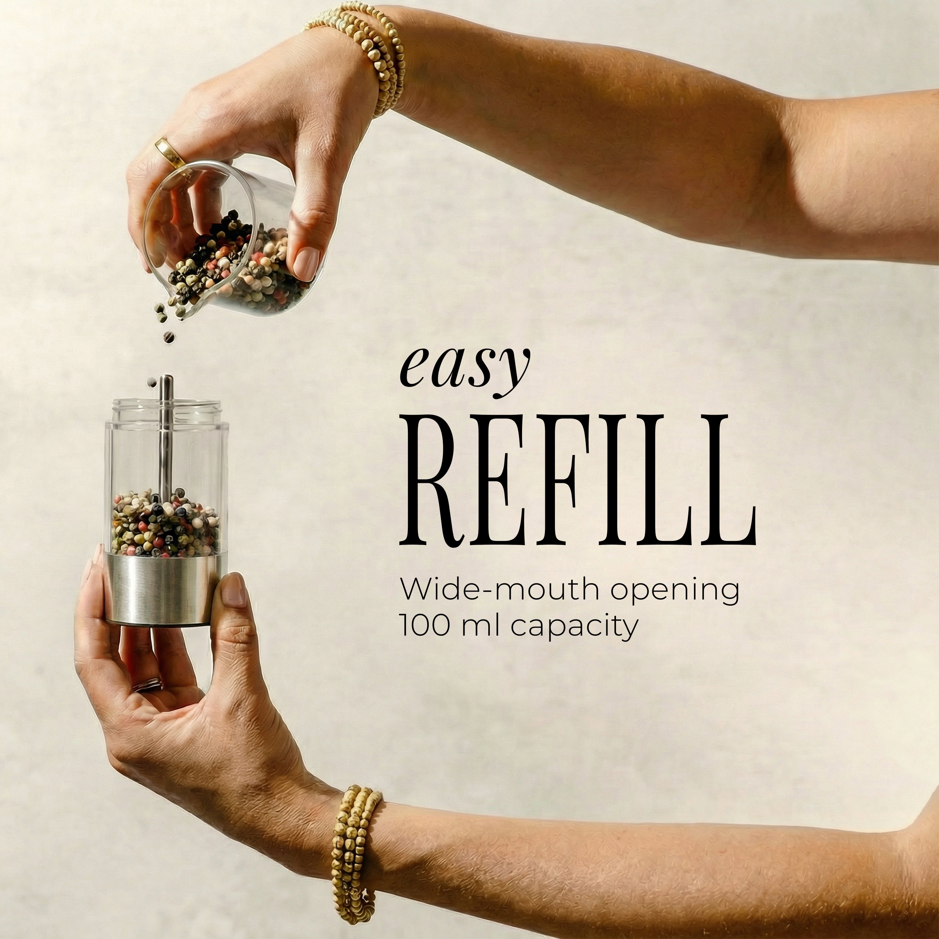 Rechargeable Electric Salt and Pepper Grinder Set – Black & Silver Stainless Steel, USB-C Charging, Adjustable Grind, LED Light